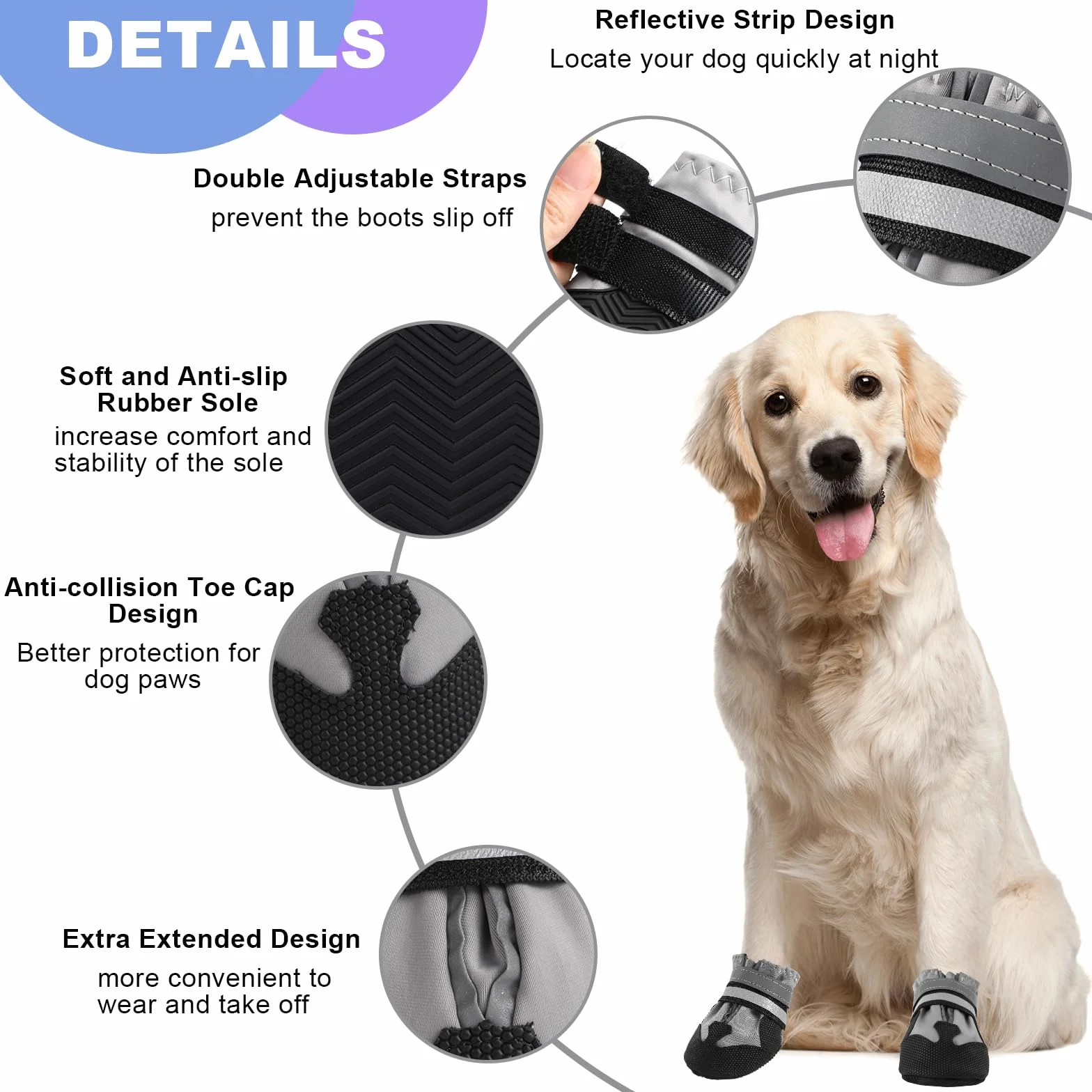 Bottes Imperméables pour Chien Ajustables avec Bandes Réfléchissantes - Protection des Pattes