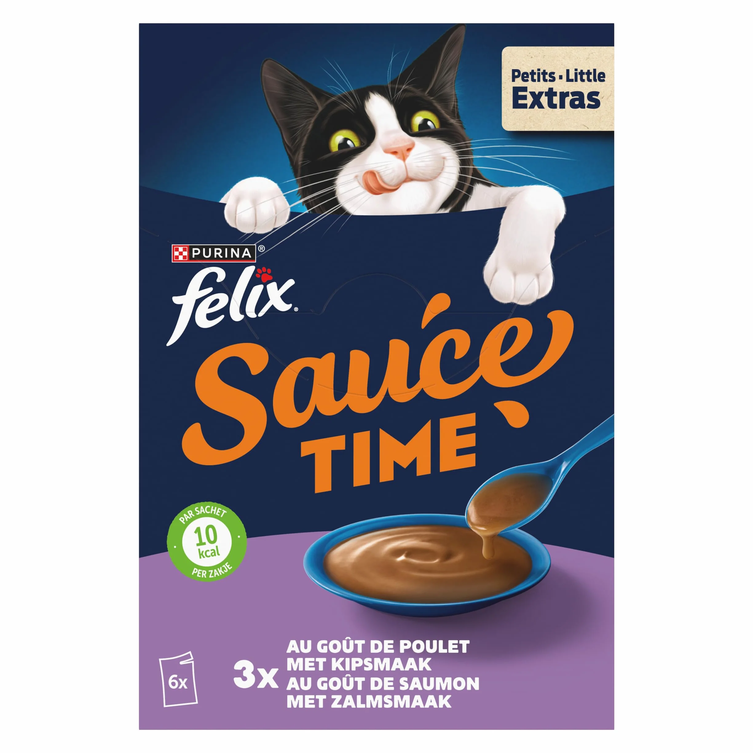 Felix Sauce Time Aliment Complémentaire Sauce Irrésistible Chat Adulte Poulet Saumon Sachets Fraîcheur Lot de 8 Boîtes de 6 x 40g