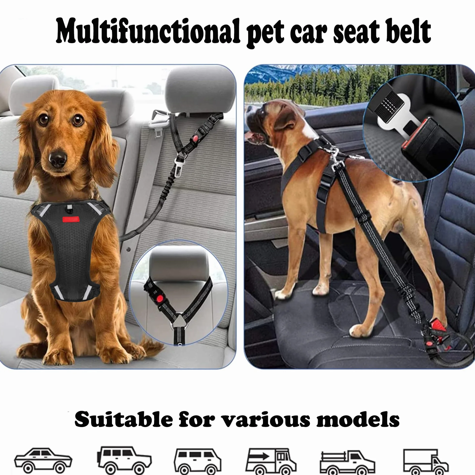3 en 1 Ceinture de sécurité Chien Voiture,Iaisse de Course pour Chiens,Réglable en Ceinture Chien Absorbe Les Chocs élastique,Empêche la Conduite perturbée,Assure la sécurité