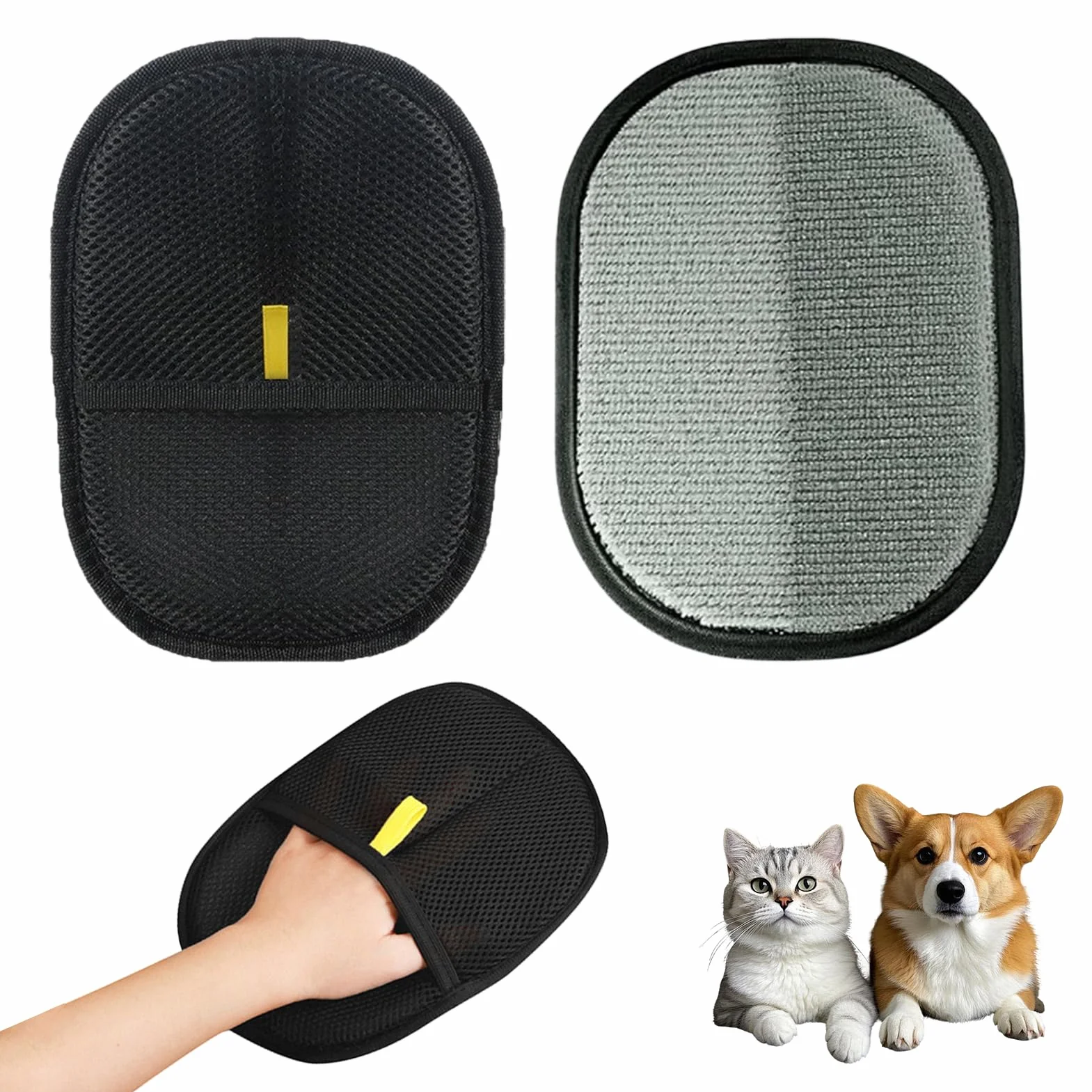 Zovator Lot de 2 gants d'épilation pour chats et chiens, gants de toilettage double face réutilisables