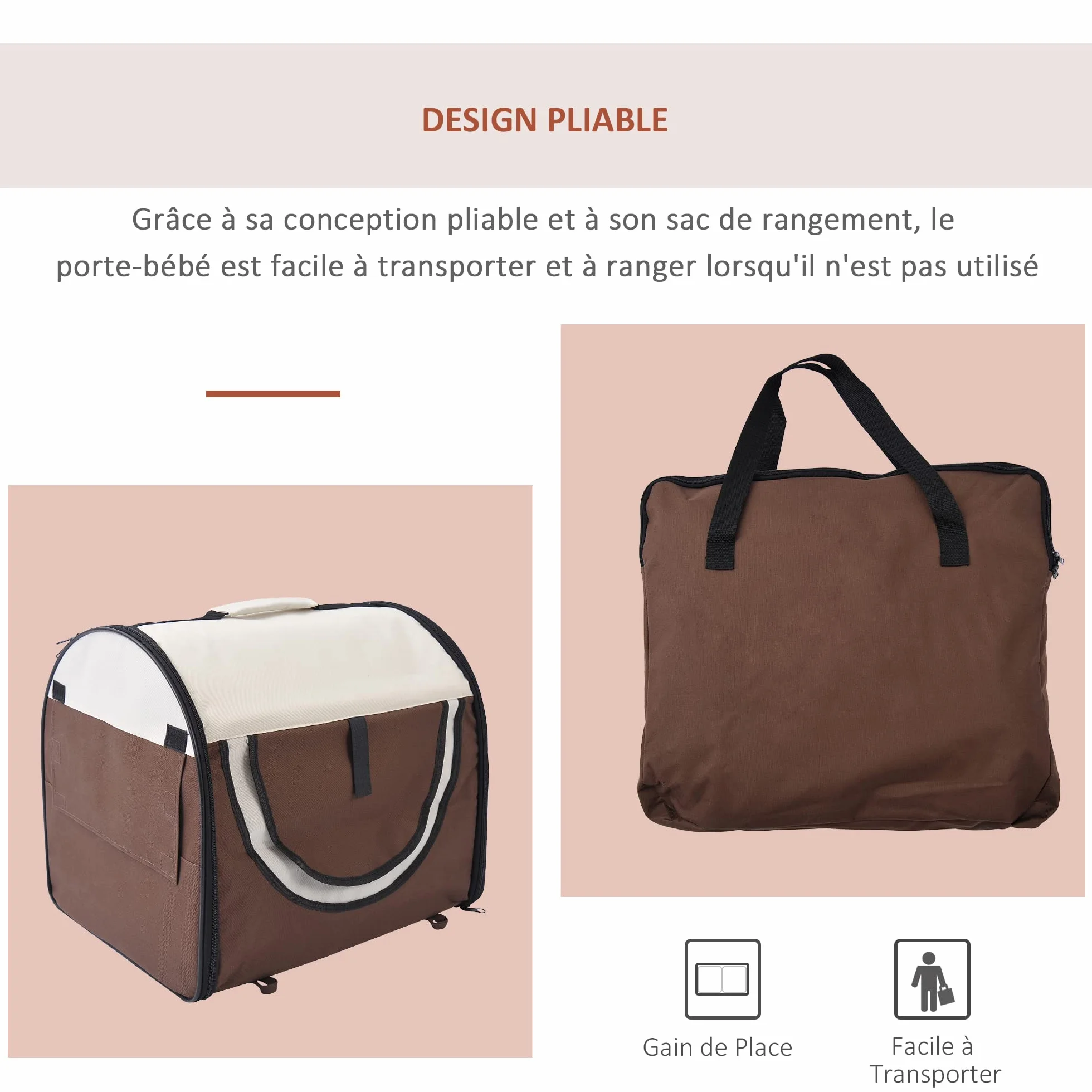 PawHut Sac de Transport pour Chien et Chat Pliable pour Voiture 46x36x41 cm