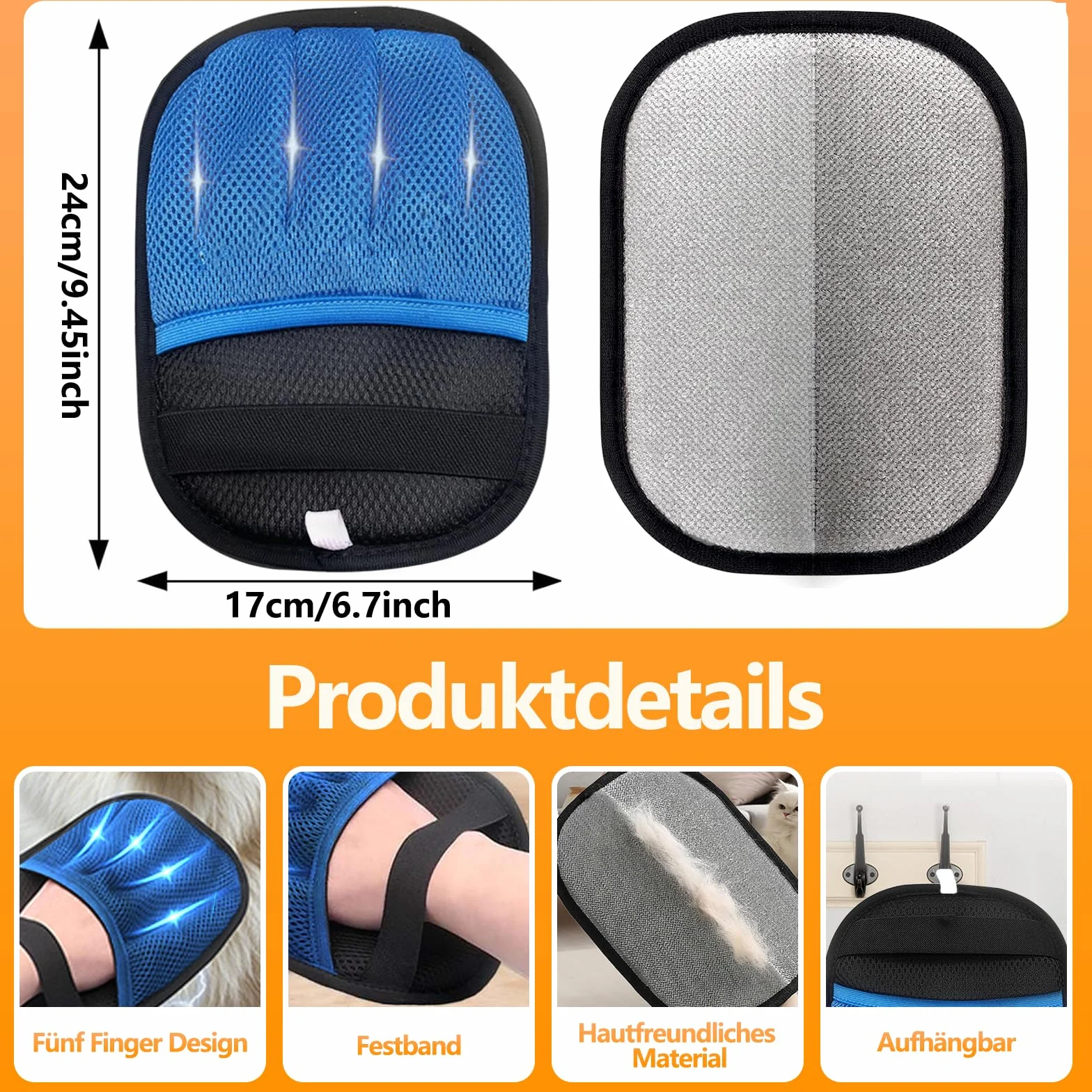 Gant Anti Poils Animaux Épaissi Électrostatique Anti Poil Chat Chien Réutilisable Écologique Bleu Foncé