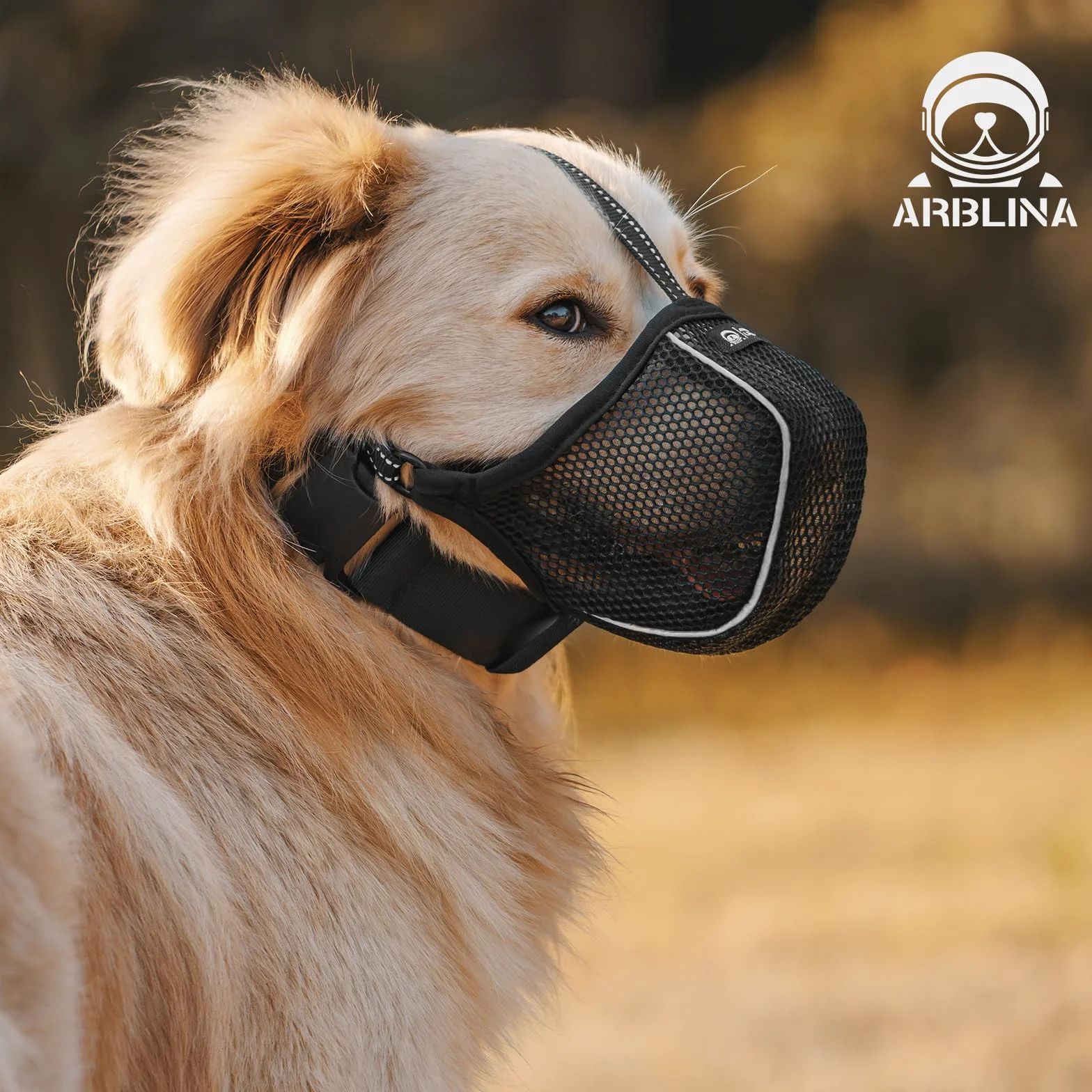 Arblina Museliere pour Chien, Muselière Respirante en Maille Douce pour Les Petits, Moyens et Grands Chiens, Muselière Ajustable Antidérapante avec Triple Sangle et Fil Réfléchissant, Noire