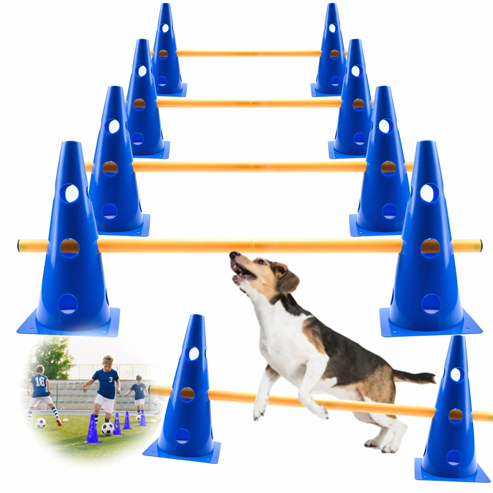 Cavaletti réglables pour chien - Kit de barrière d'agilité - Hauteur 23 cm - 8 barres 80 cm