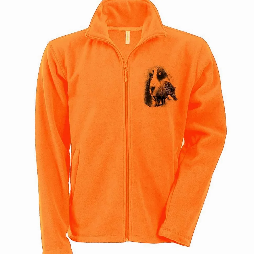 Polaire Chasse Orange personnalisé avec Un Sanglier, Chien Grand Gascon Saintongeois - Habit de Chasse Taille L