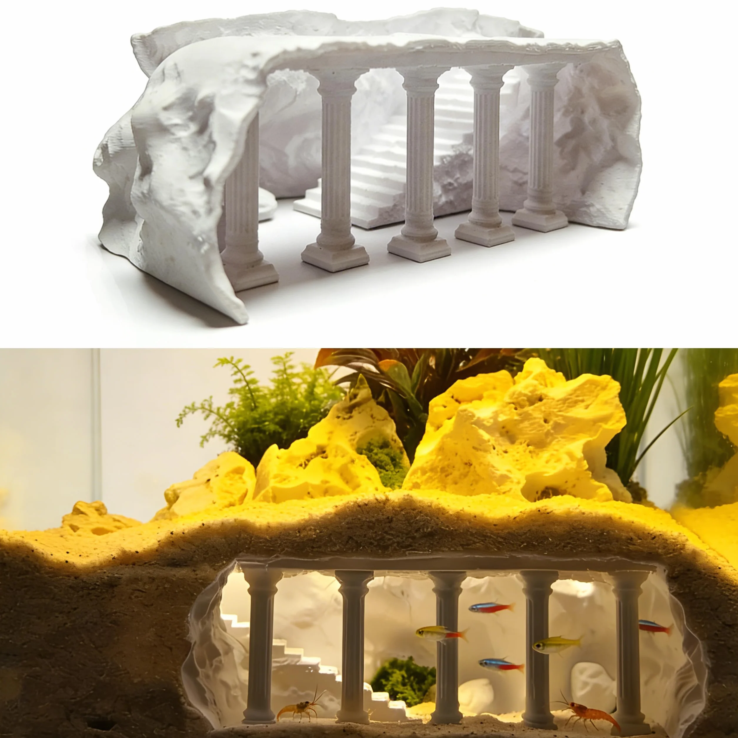 Cachette Aquarium Effet Bois Tunnel Souterrain 3D pour Wels & Crevettes, Grotte Multi-Chambres Décoration Naturelle Eau Douce (S)