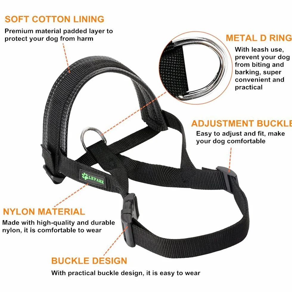 ILEPARK Muselière en Nylon Réglable pour Chiens Anti Aboiement Anti-Morsure XL Noir