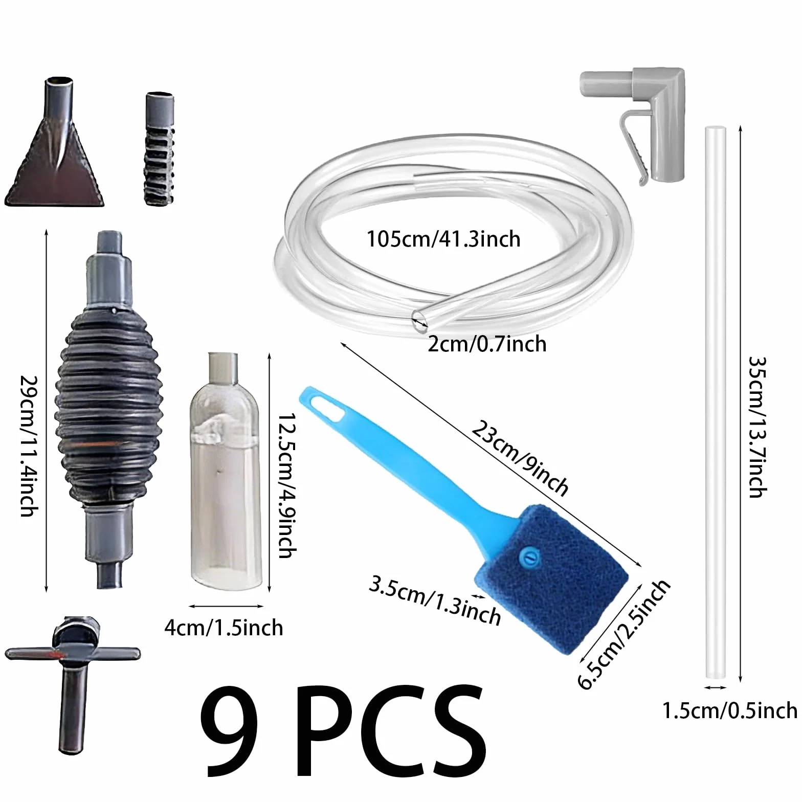 Pompe Siphon Nettoyage Aquarium Brosse Changement d'Eau Grattoir Algues