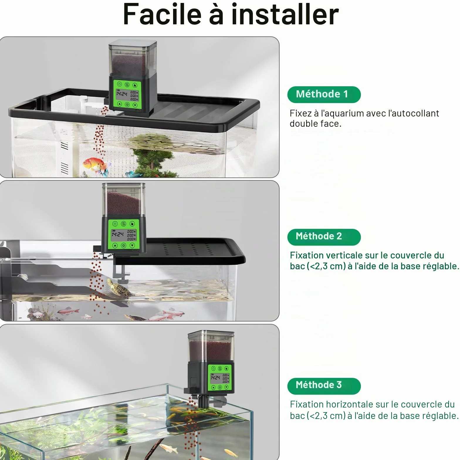 Distributeur automatique de nourriture pour poissons rechargeable USB 320 ml écran LCD résistant à l'humidité