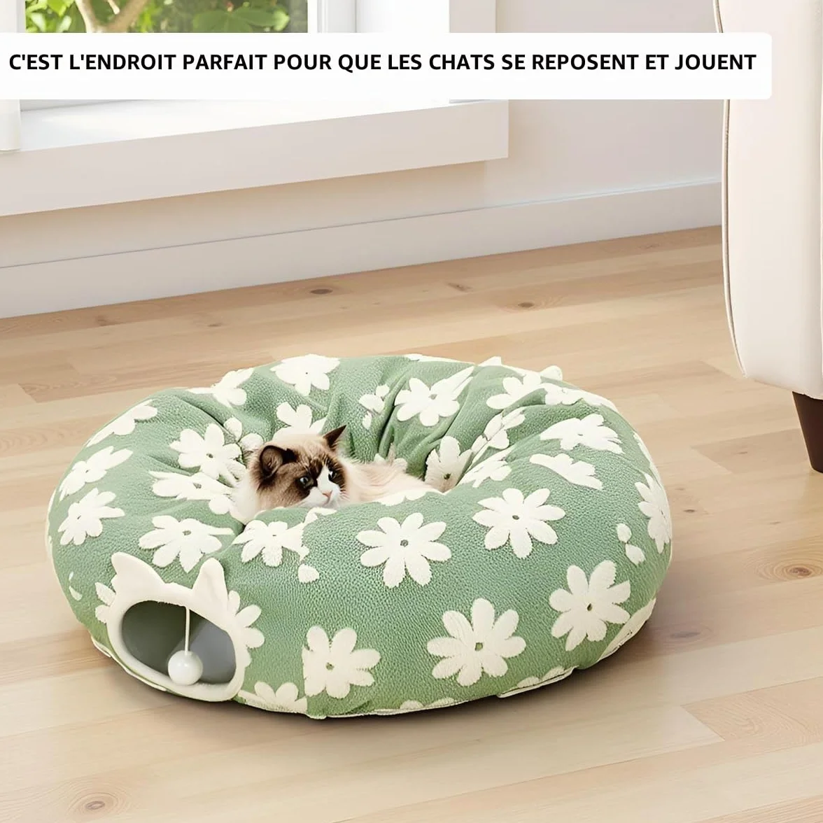 ERNAN Tunnel Pliable pour Chat - Tunnel de Jeu et Tunnel d'éveil pour Chatons, Chiots, Lapins, Petits Chiens (Green)