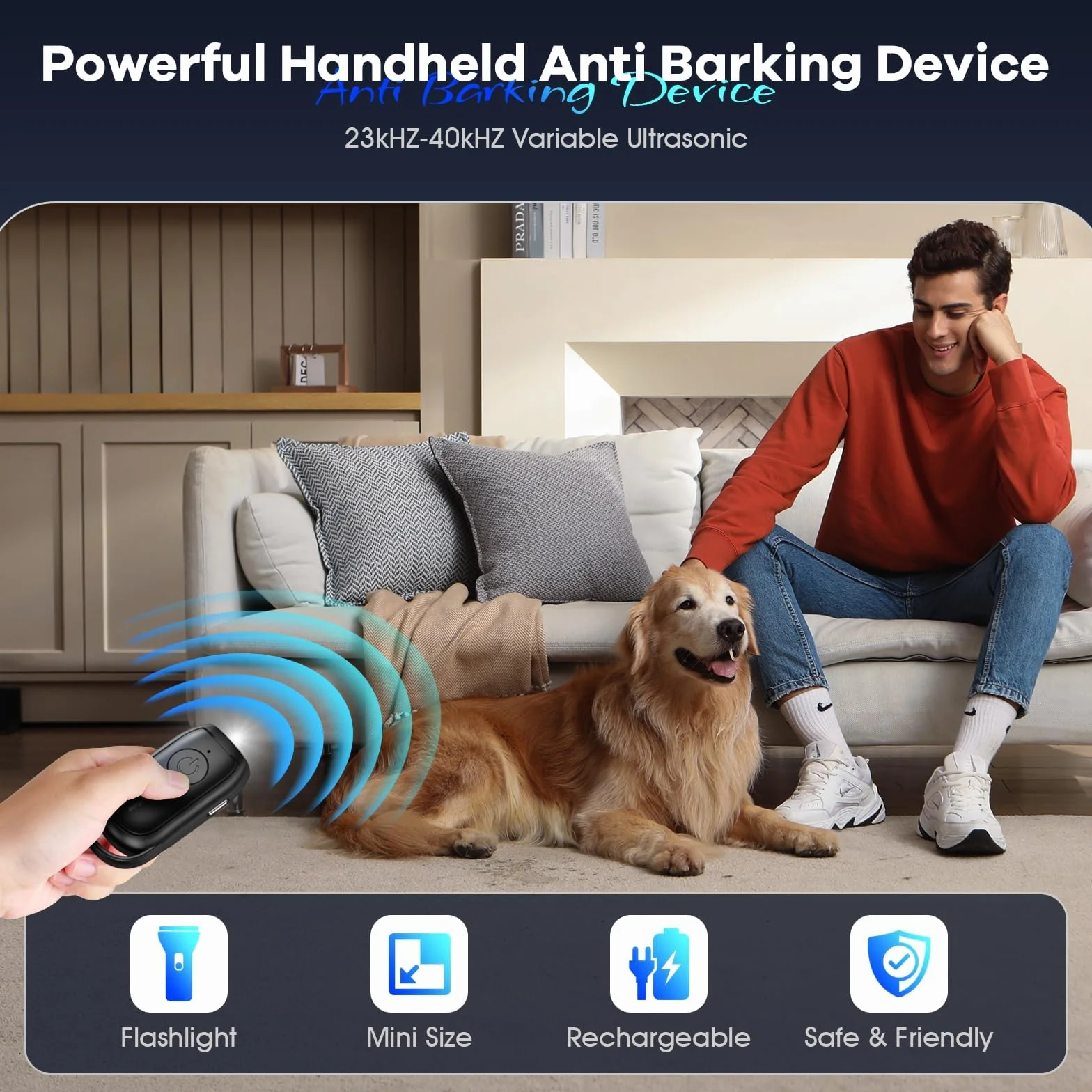 Boitier Anti Aboiement Chien Ultrason Portatif avec LED Intérieur Extérieur
