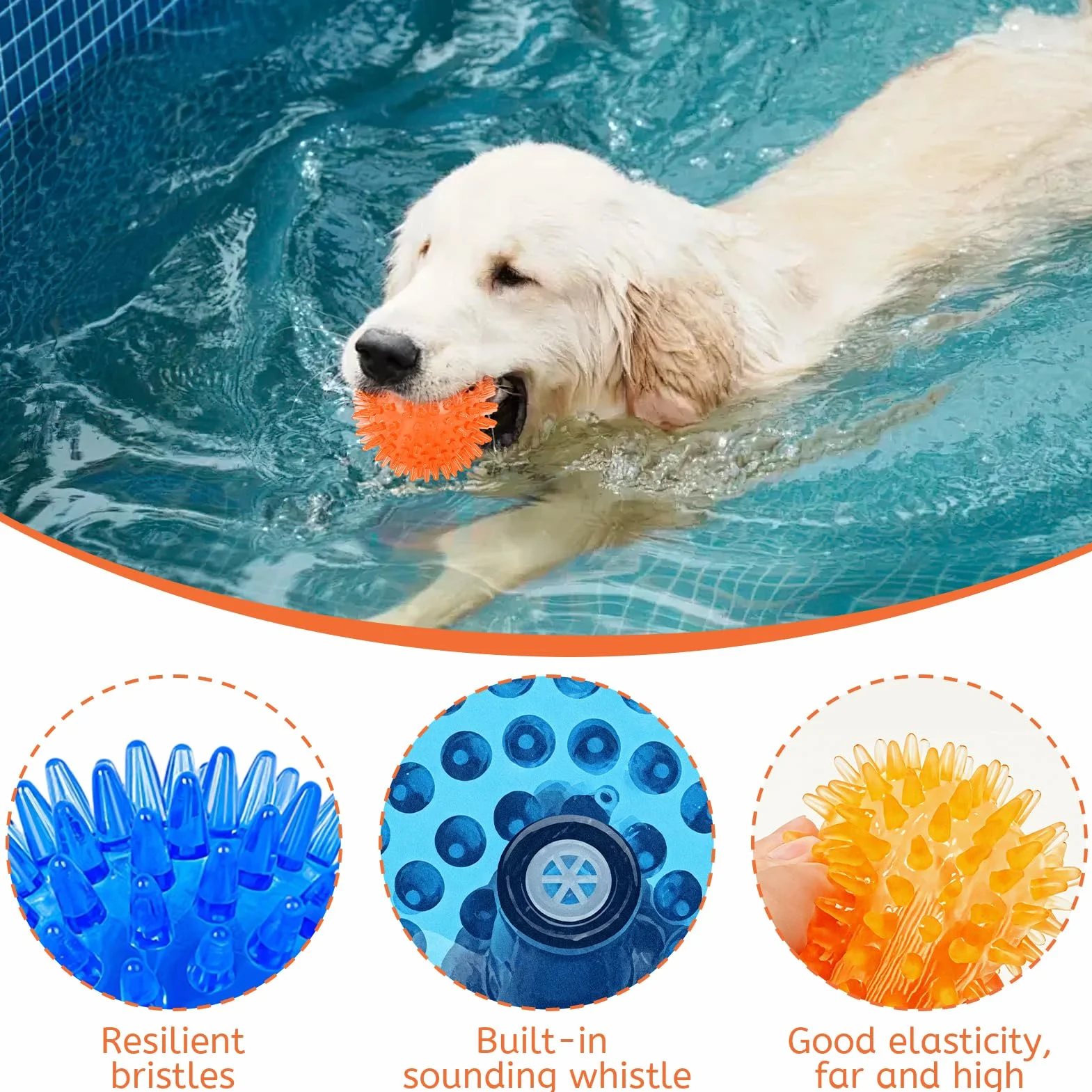 Squeaky Dog Ball Toys 4 Pack, Spiky Chew Balls Flottant pour Chien