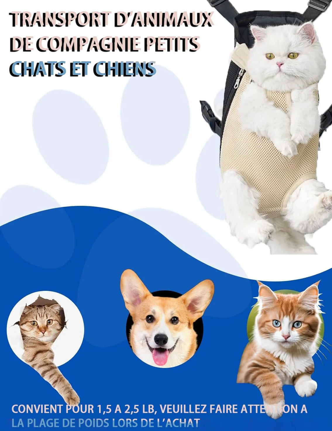 Porte Chat Ventral à Sangle Réglable, Sac à Dos Mains Libres, Harnais Maille Respirante pour Voyages Métro (S-Rouge)