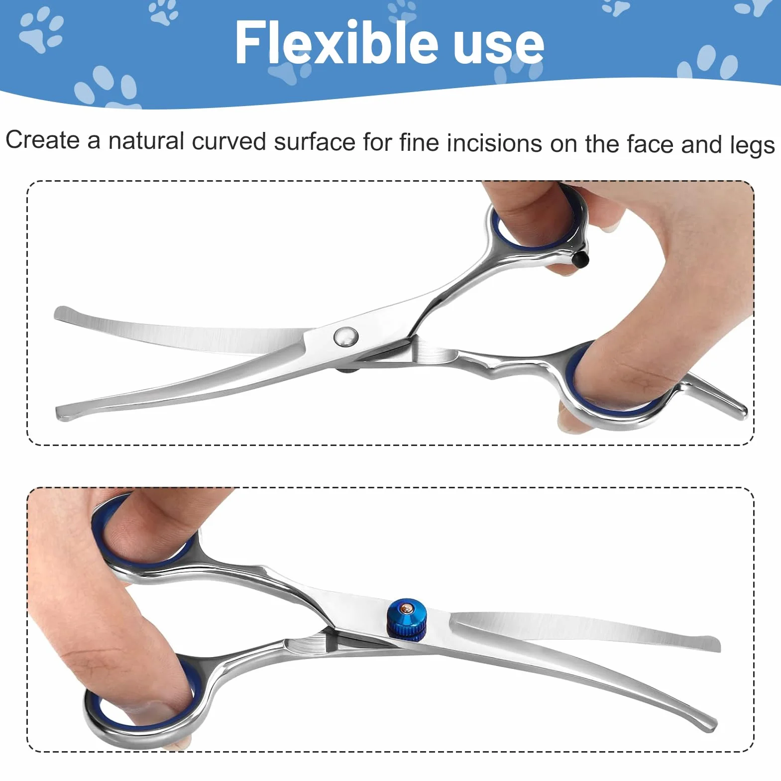 Ciseaux de Toilettage Professionnels pour Chiens et Chats en Acier Inoxydable, avec Embouts de Sécurité Ronds, Ciseaux incurvés, Idéal pour Visage, Pattes, Corps, Coiffure Animal