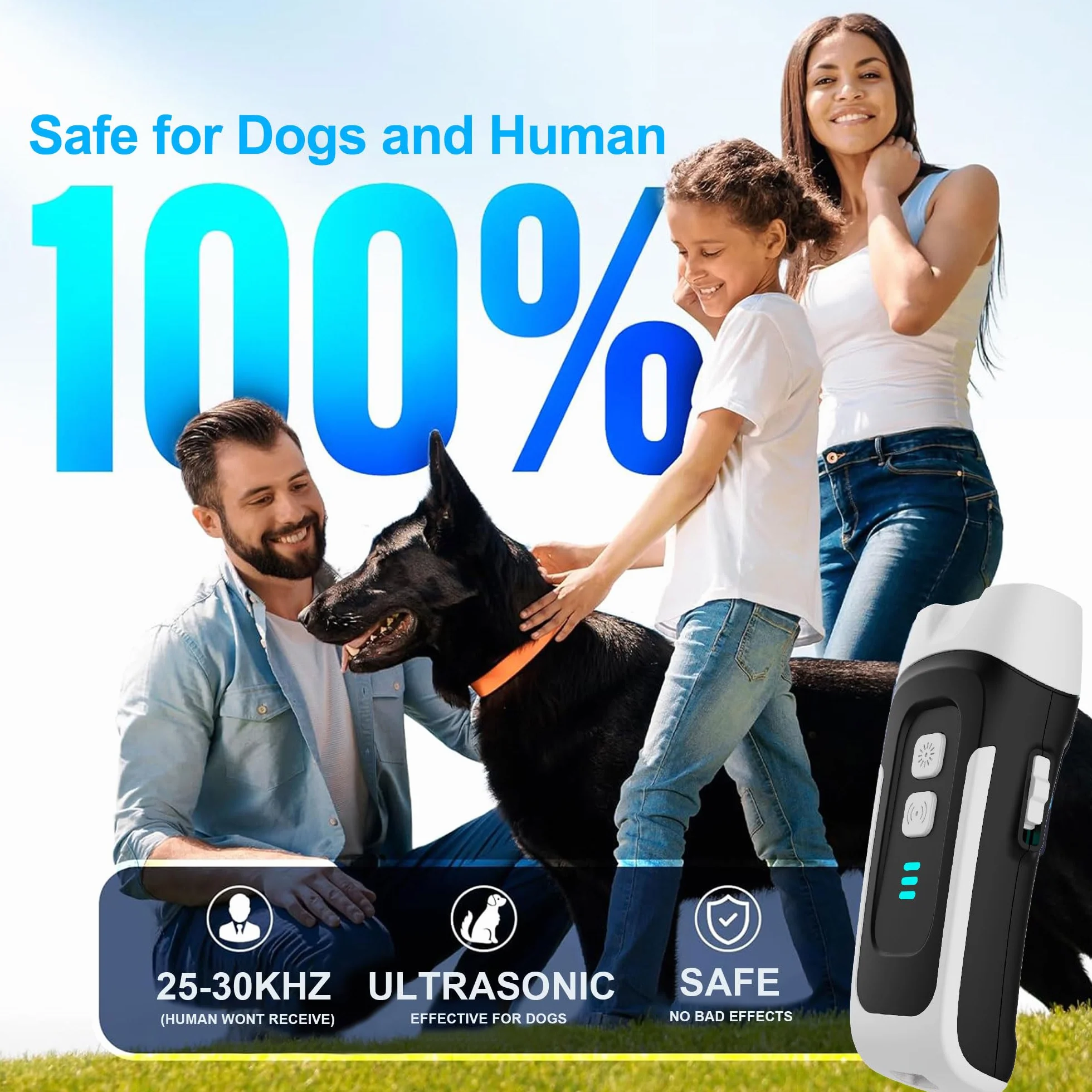 Dispositif Anti-aboiement Ultrasons 3 Niveaux pour Chien, Contrôle Aboiements Extérieur