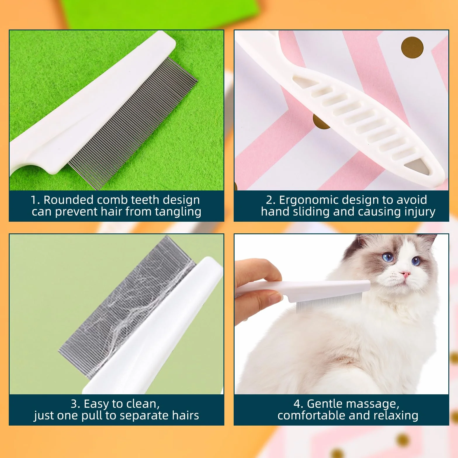 Peigne multifonction pour animaux de compagnie 4 peignes en plastique chats chiens anti-puces anti-poux