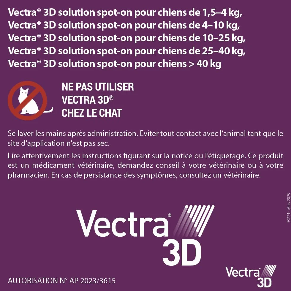 Vectra 3D Solution Spot-on pour Chiens 25-40 kg - 3 Pipettes