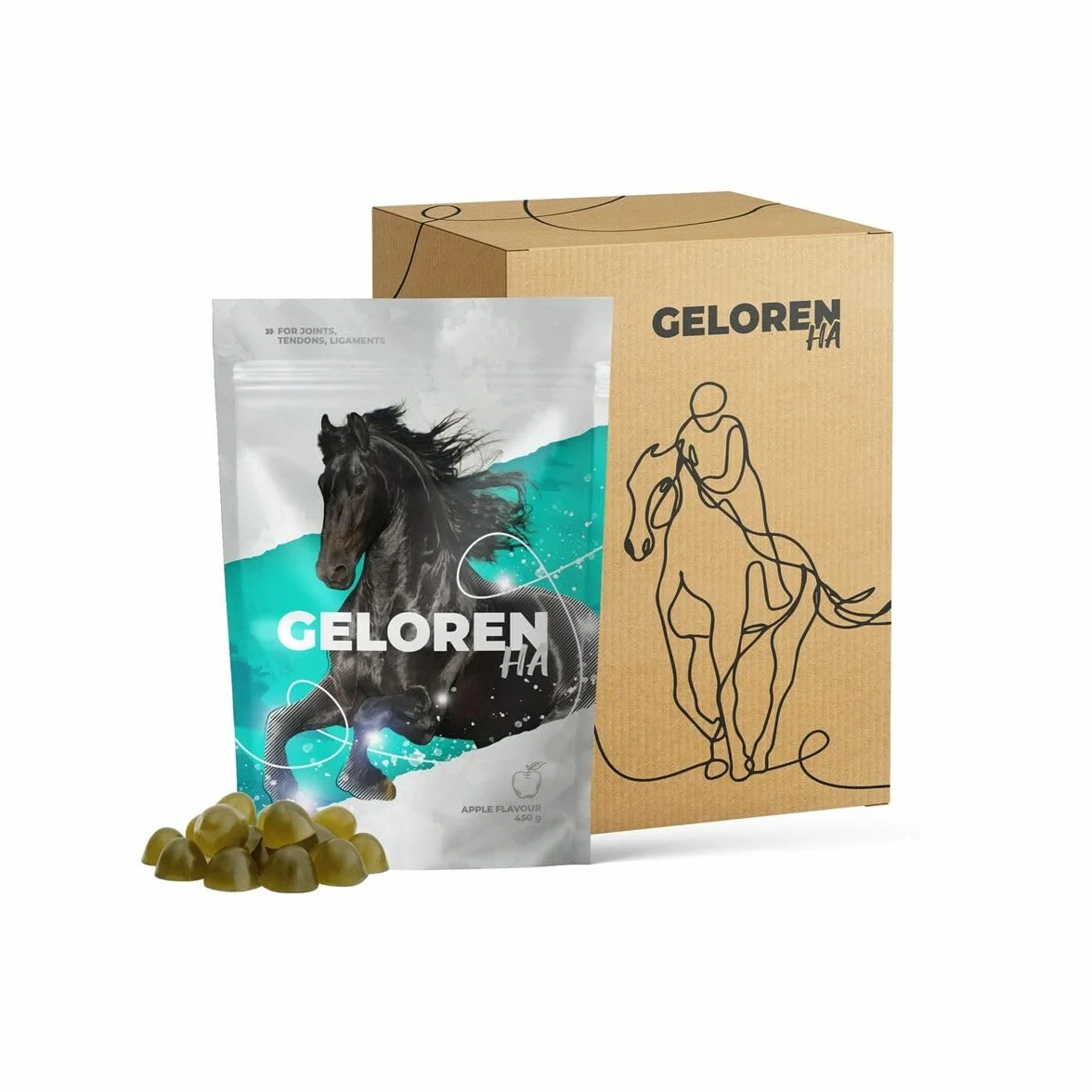Additifs pour Chevaux Articulations HA - Acide Hyaluronique - Cubes de Gelée Naturelle Pomme 450g