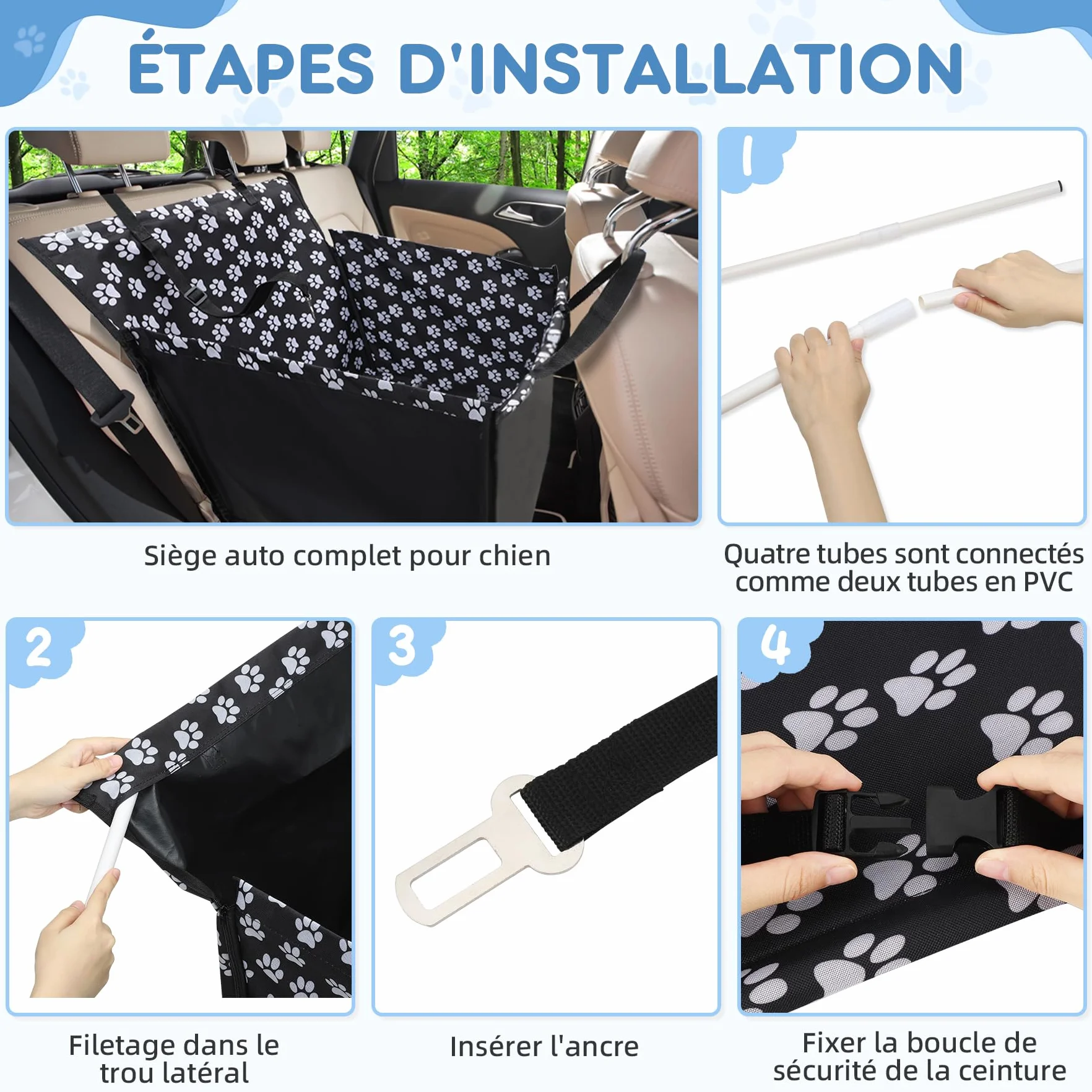 Wimypet Siège Auto Chien 3-en-1 Étanche Tissu Oxford 68x57x33 cm