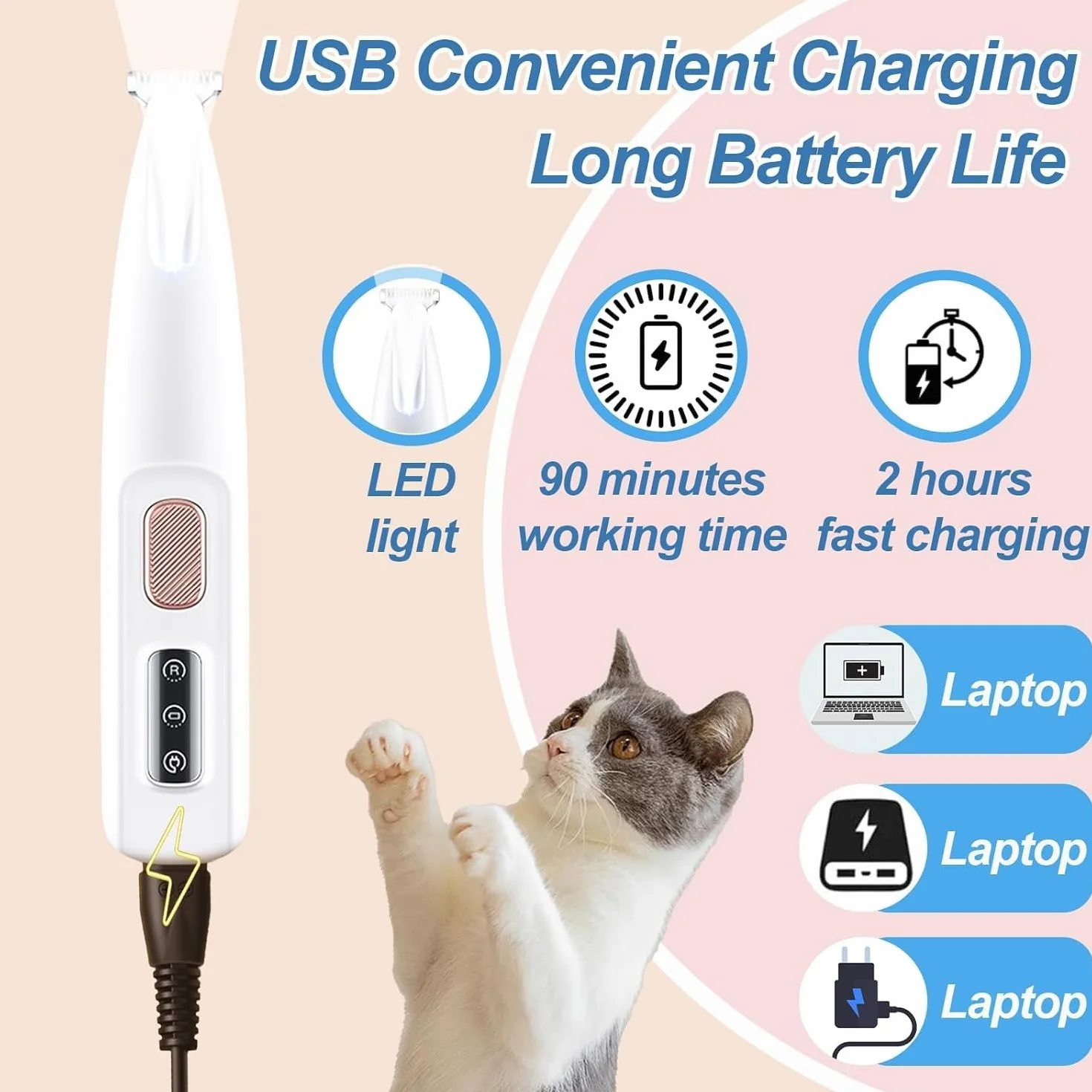 Patounet Tondeuse Pour Chat Électrique Ultra-Silencieuse Lames Hypoallergéniques Rechargeable