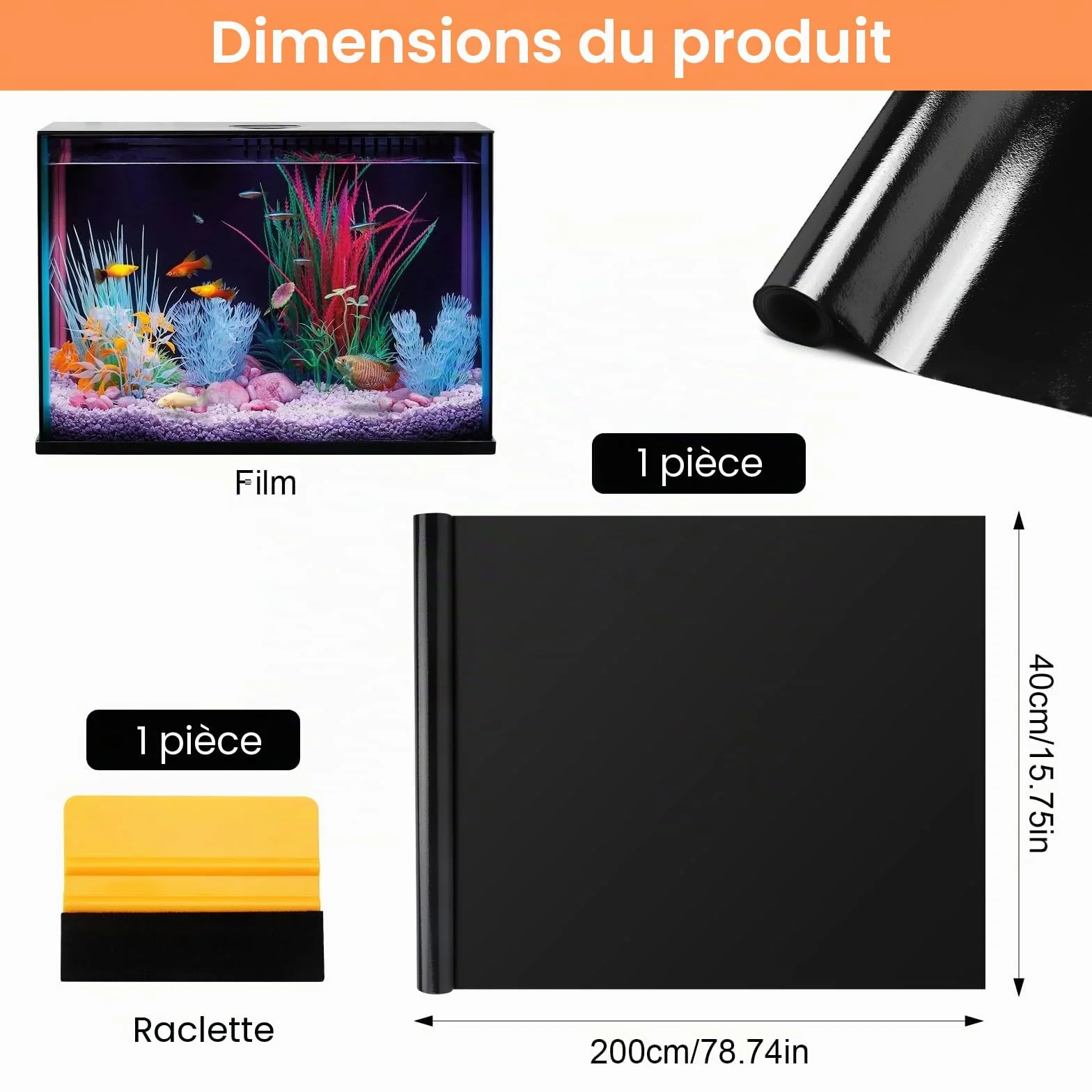 Fond d'aquarium noir 40 x 200 cm adhésif statique pour aquarium