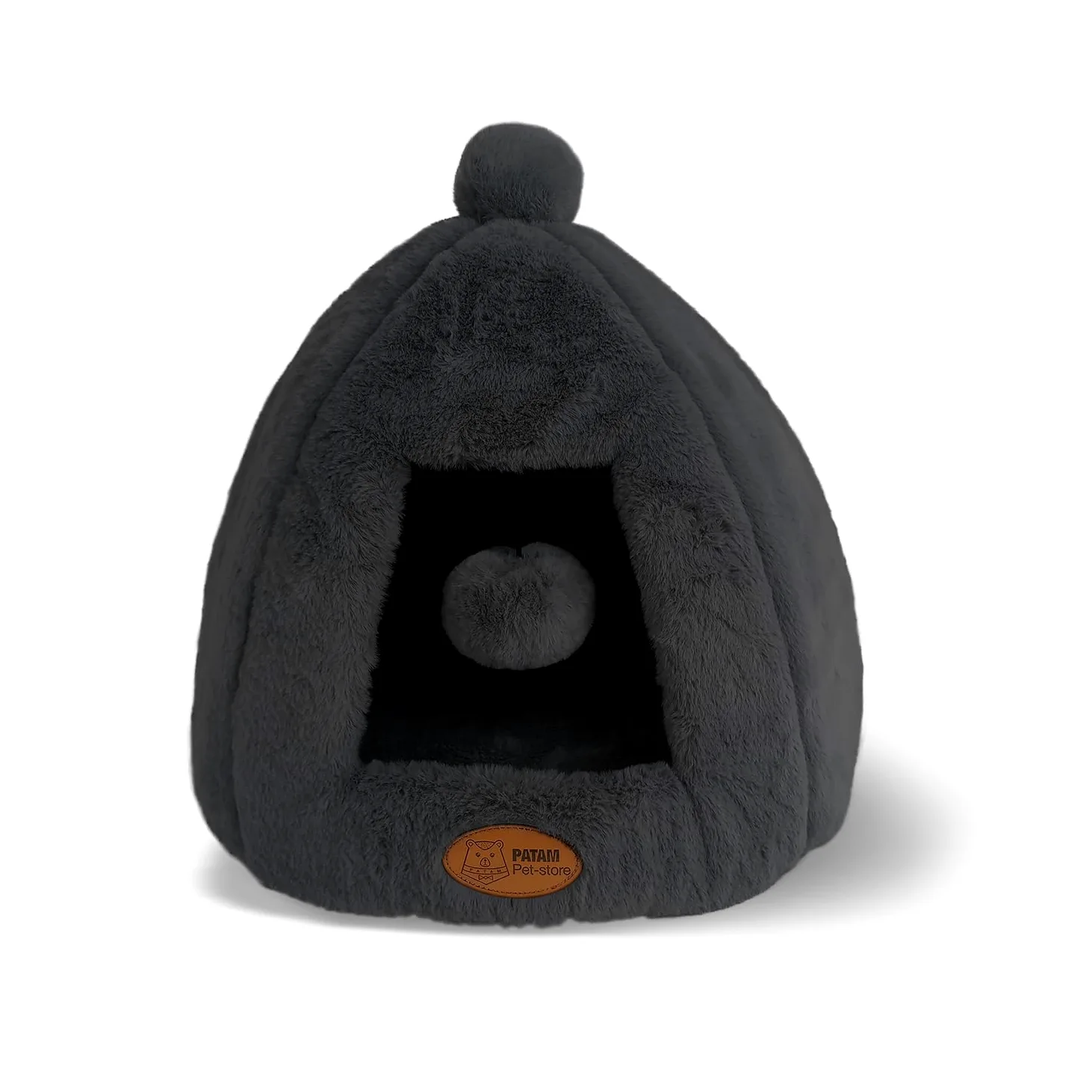 Niche pour Chiens et Chats, antidérapante en Tissu Duveteux Doux, Lavable, Design de Rideau avec Balle de Jeu, 43 x 43 x 43 cm - Igloo Noir