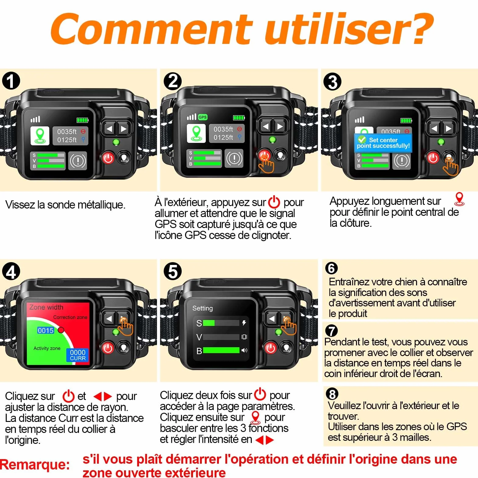GPS sans Fil Clôture de Chien électrique 20~2000m 3 Modes imperméable