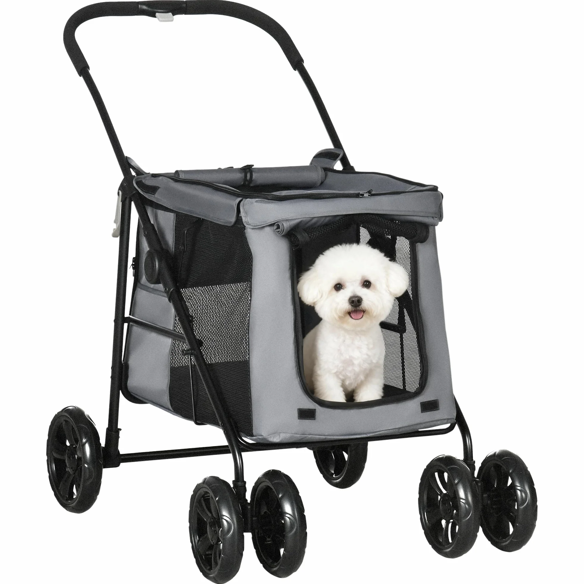 PawHut Poussette pour chien pliable tissu 600D Oxford acier 20 kg 102x62x105 cm gris