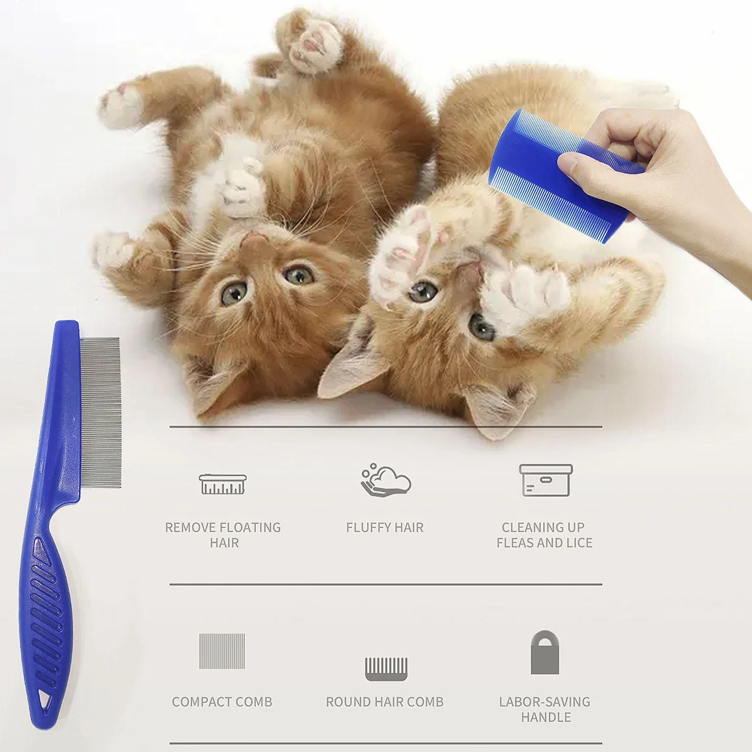 6 PCS Kit de peigne anti puce chiens et chats,Peigne Anti Poux,Peigne Anti Puces pour Chat, Elimination poux et poussière Outil de toilettage en acier inoxydable avec pointes arrondies