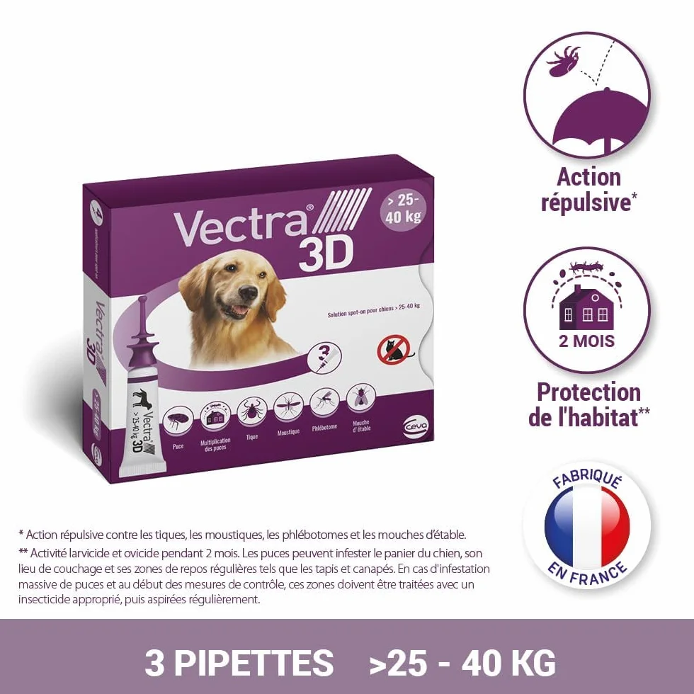 Vectra 3D Solution Spot-on pour Chiens 25-40 kg - 3 Pipettes