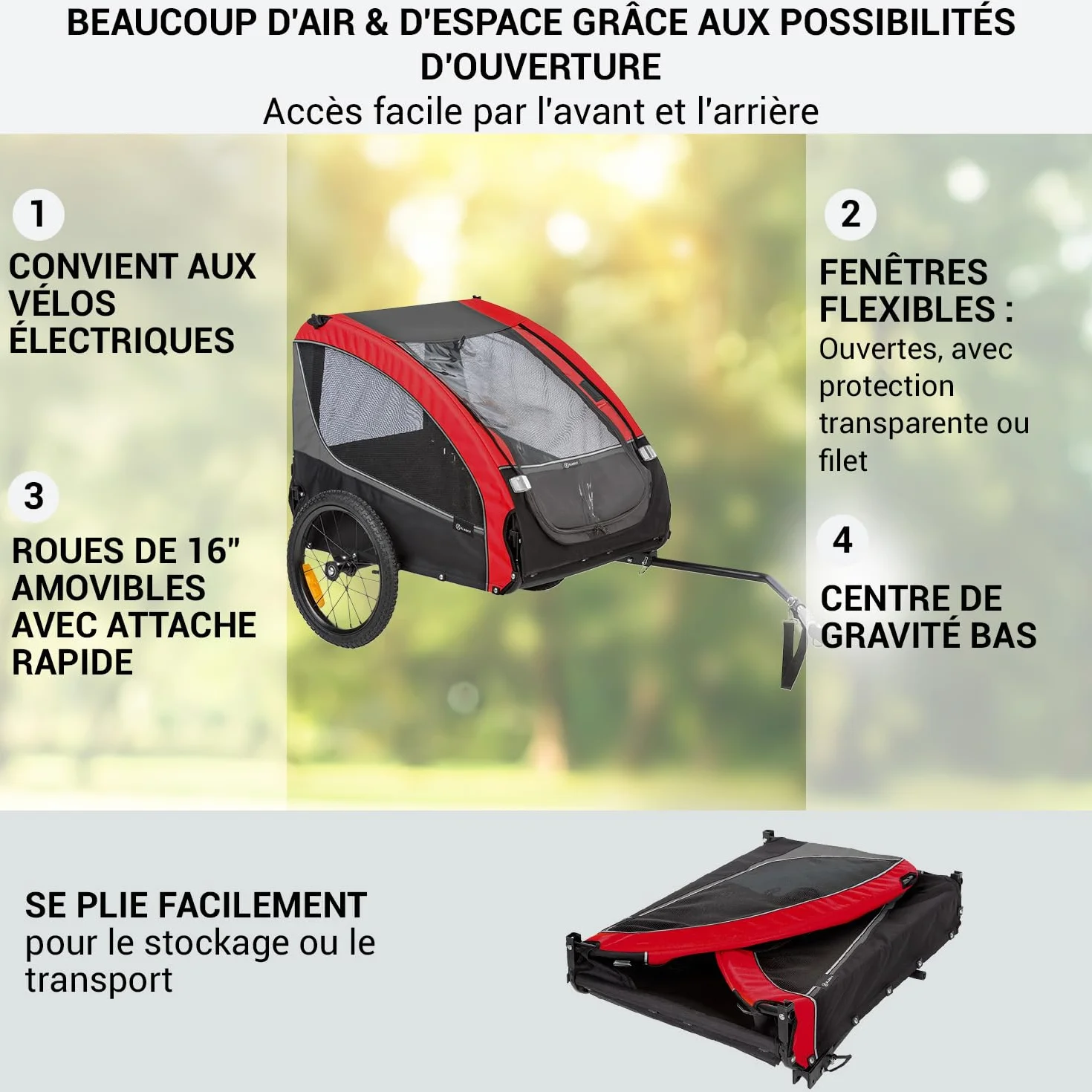 Klarfit Remorque Velo Pliable Chariot Transport Chien Petite Moyenne Taille Toile Oxford 282L 40kg