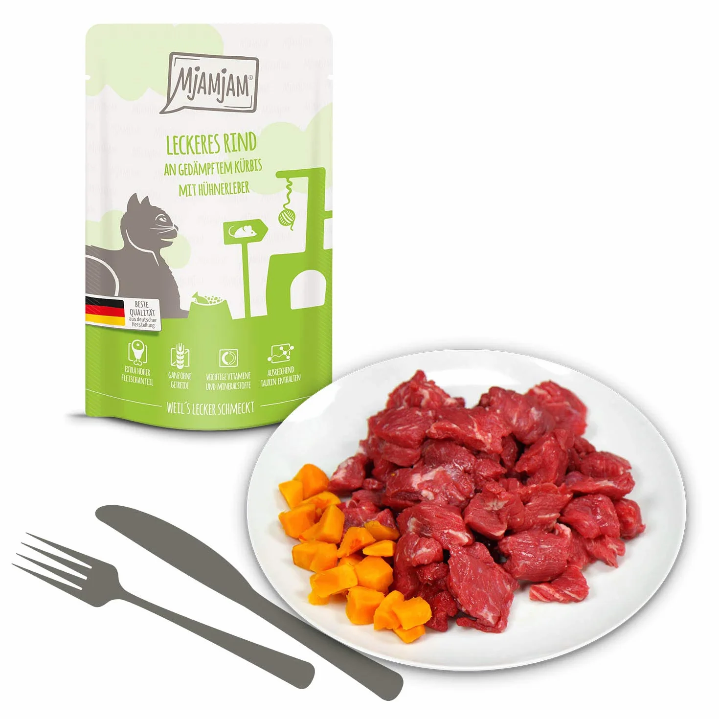 MjAMjAM nourriture humide pour chats emballage mixte poulet bœuf cœurs 12 x 125 g sans céréales