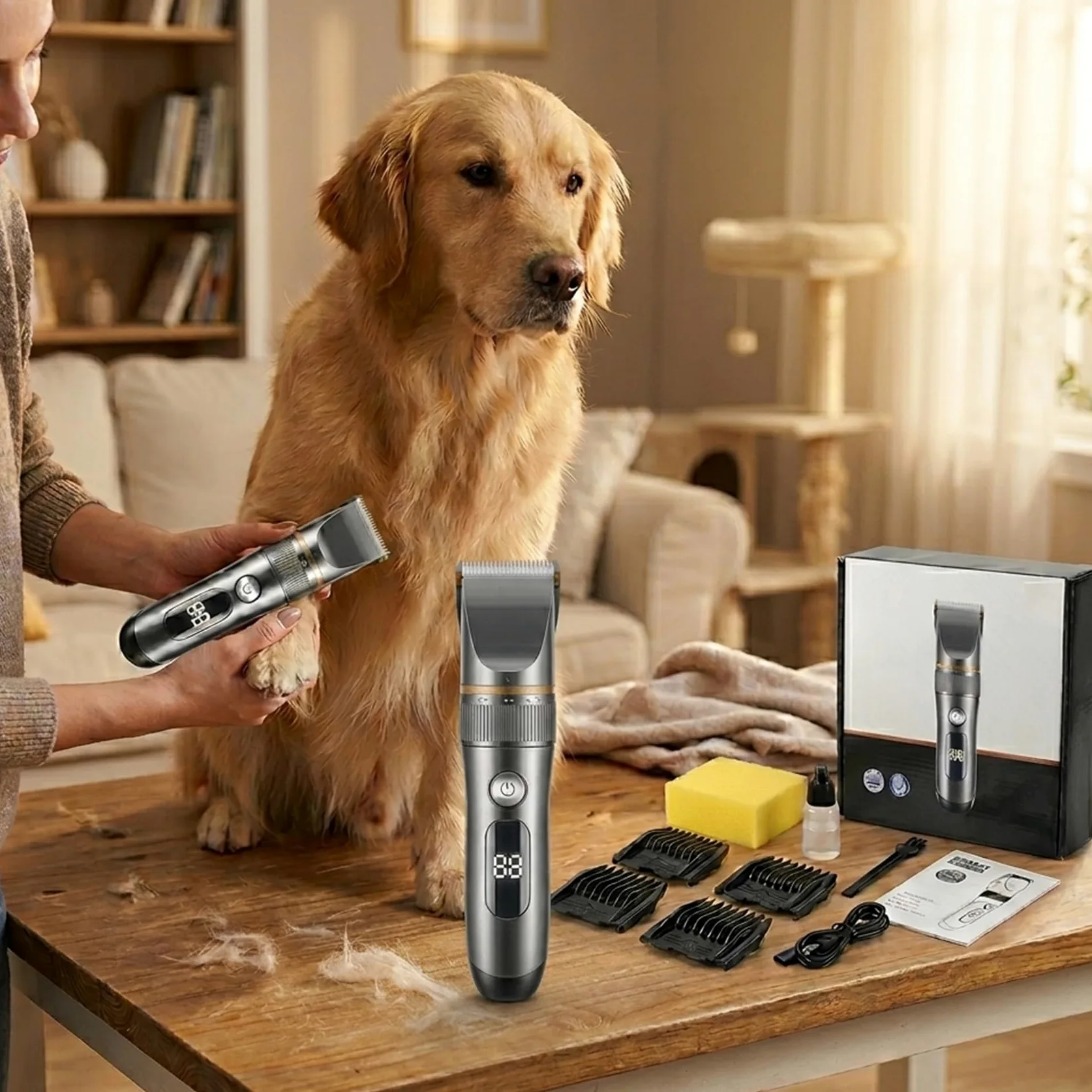 Tondeuse Pour Chiens Eanmoda V3 – Tondeuse Sans Fil Rechargeable Et Silencieuse Avec Lame En Titane-Céramique Et Sabots De Guidage, Idéale Pour Les Pelages Épais (1Set)