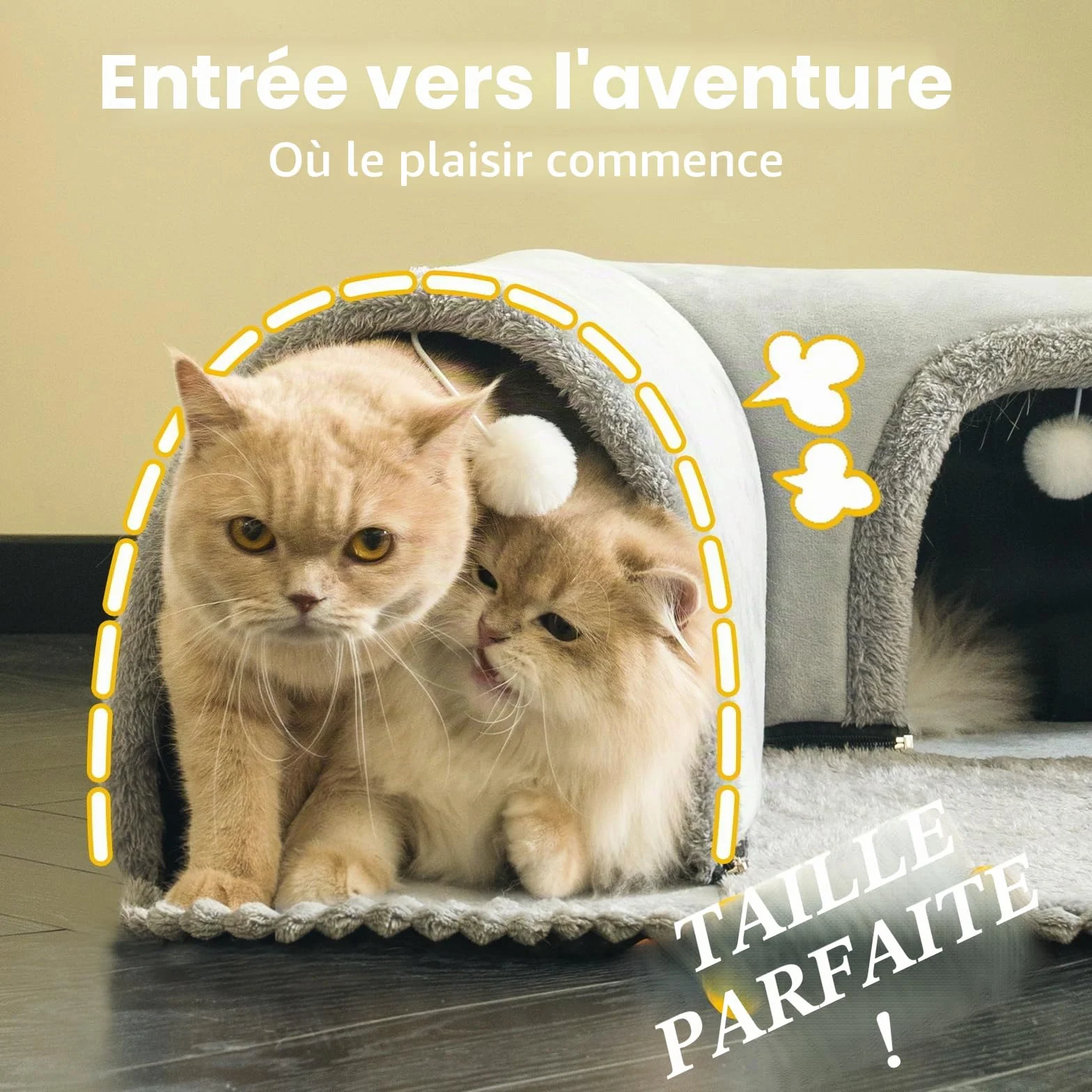 CATISM Lit Tunnel pour Chat à l'intérieur, Tube de Jeu Amovible pour Chaton, Tapis Lavable pour Chaton avec Jouets à balles
