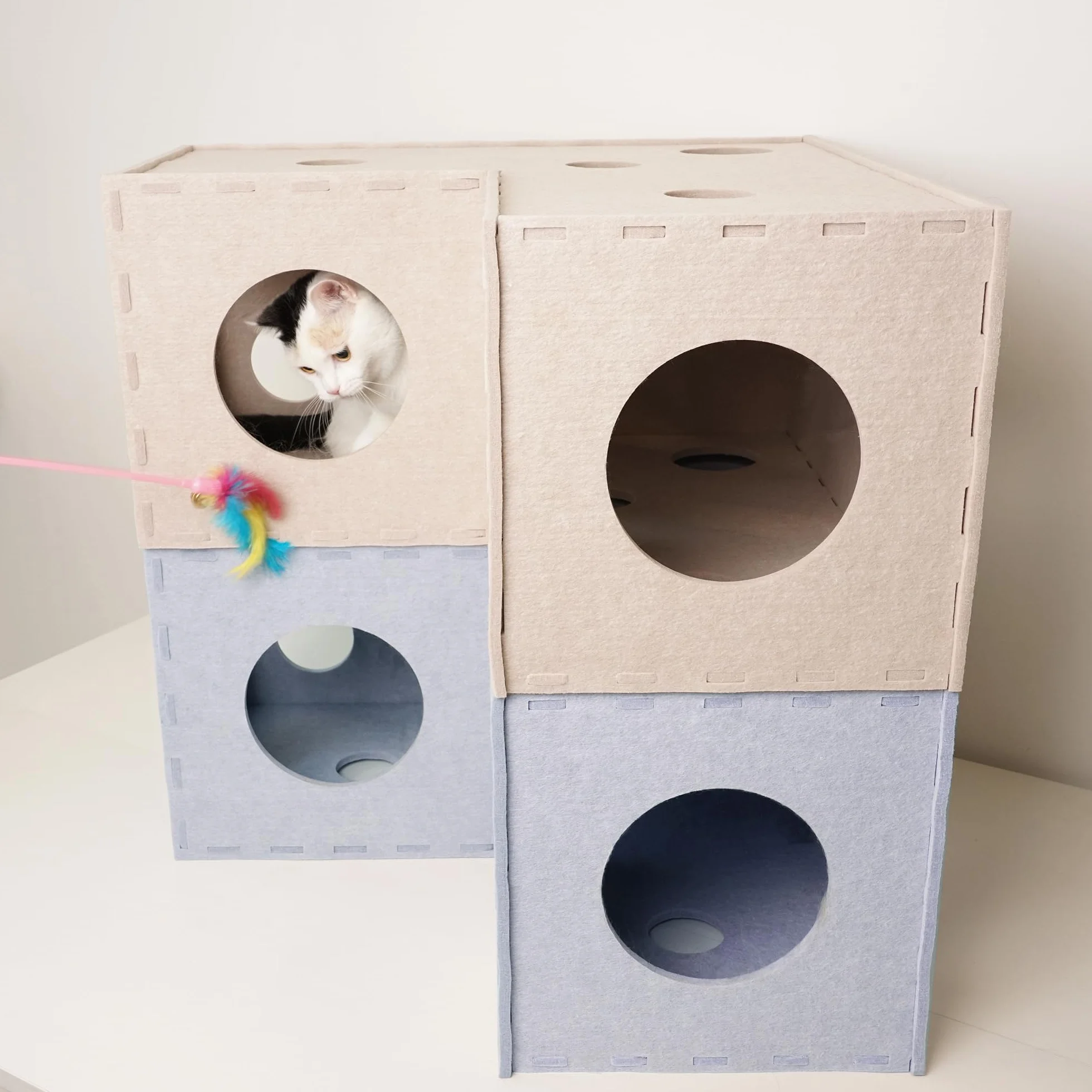 PETKARAY Tunnel pour Chat - Cachette Originale pour Chat d'intérieur - Grand Tube et Tunnel de Jeu - Jouet en Feutre Doux avec Trou interactif