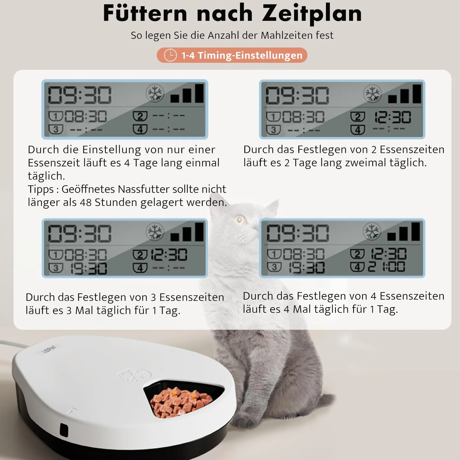 UBPET F10 Distributeur automatique de nourriture pour chat avec refroidissement à semi-conducteurs et minuterie