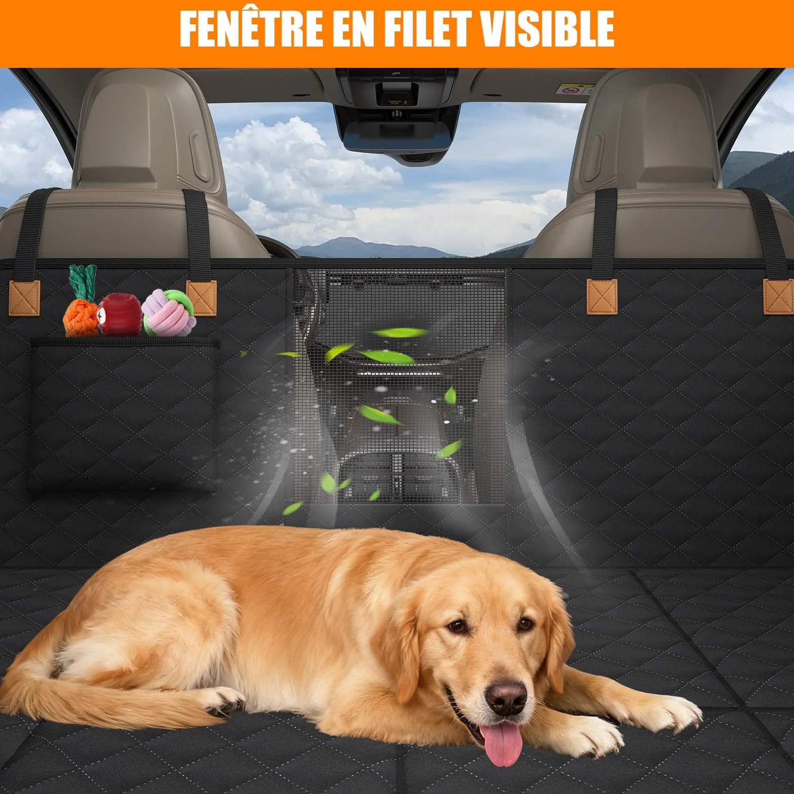 Protection Voiture Chien Siege Arriere [127 x 62 cm], Imperméable, Résistante Aux Rayures, Coque Rigide, Protege Voiture Pour Chien SUV et Voitures Familiales, Lavable, Avec Filet Ventilation (Noir)