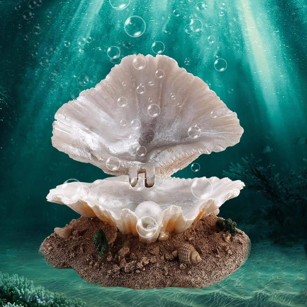 Ornement de Coquille d'Aquarium en Résine avec Barboteur Perle et Récif Corail pour Décoration de Réservoir de Poisson