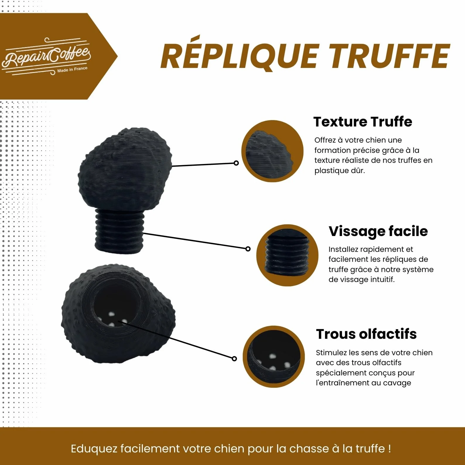 Réplique de Truffe en Plastique Kit Dressage Chien Truffier Compatible Huiles Essentielles Taille Moyenne à Grande