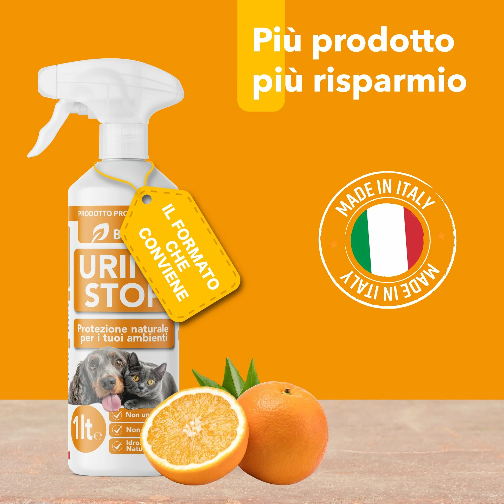 Bionee Urine Stop Spray Naturel pour Chiens et Chats 1L - Double action : Dishabituant aux Agrumes + Élimine les odeurs