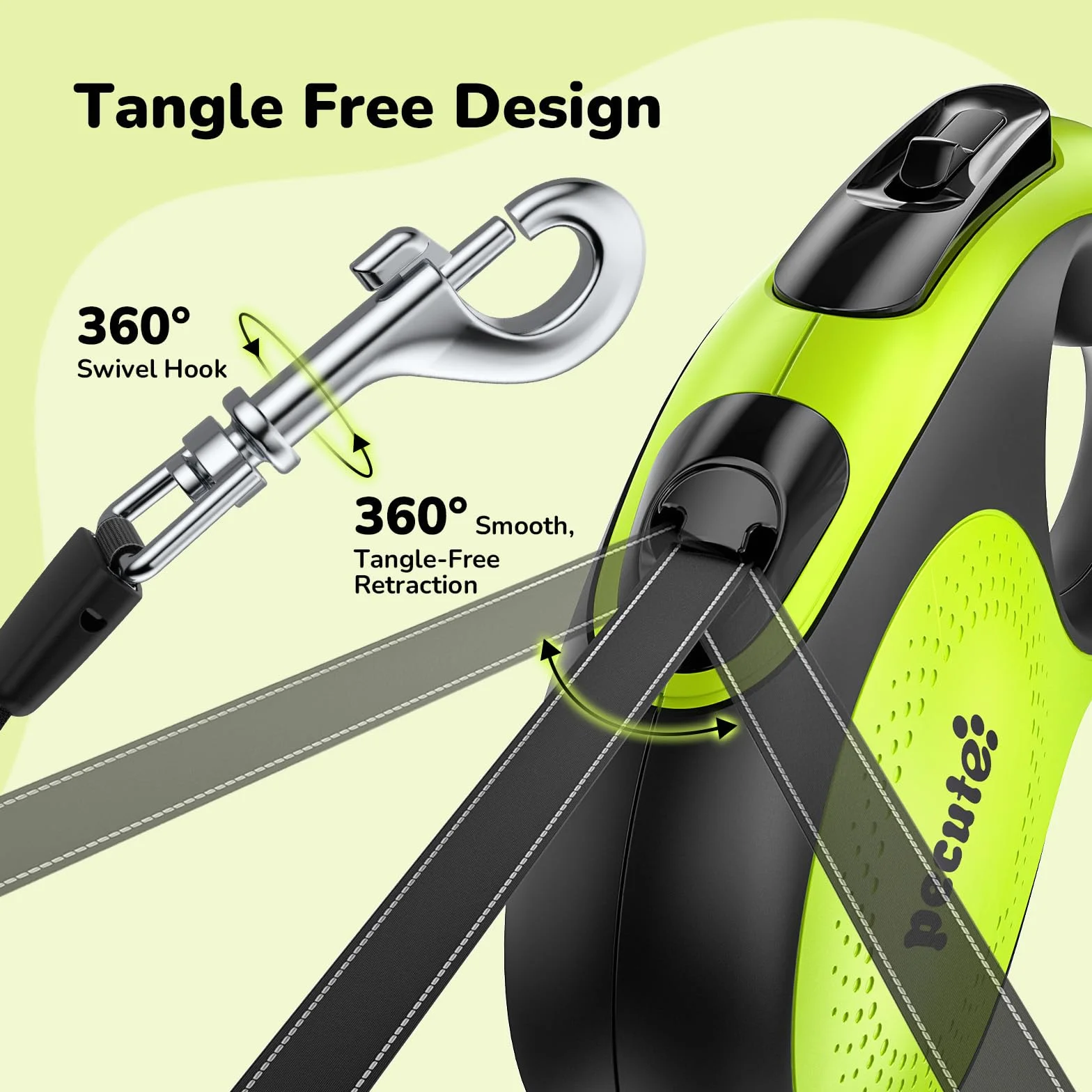Pecute Laisse Chien Enrouleur 8m Rétractable pour Chiens jusqu'à 30Kg Ruban Nylon Réfléchissant