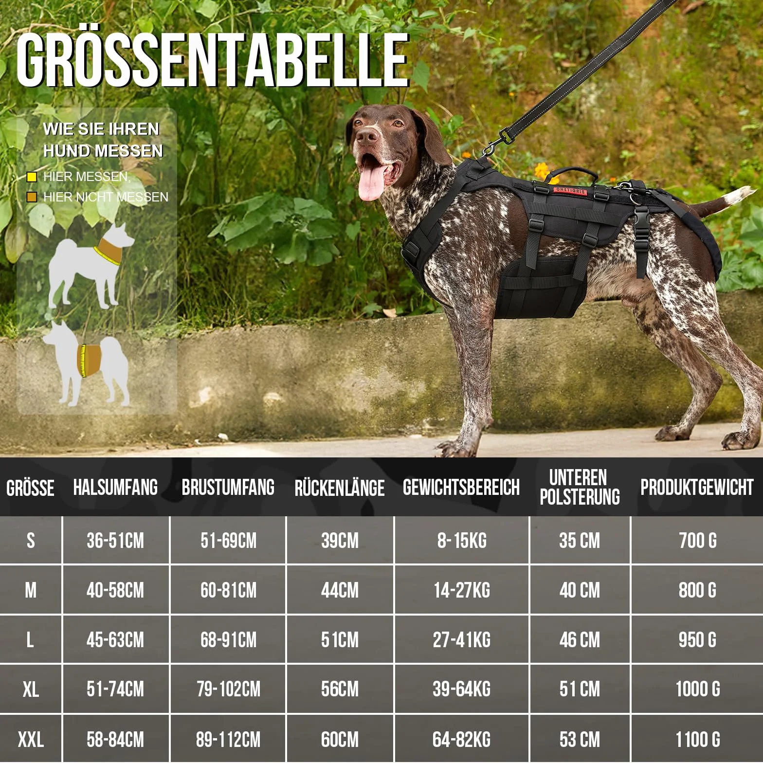 OneTigris Invictus Harnais de Levage pour Chien handicapé, Sangle réglable, 3 poignées, Leggings arrière Amovibles - Noir S