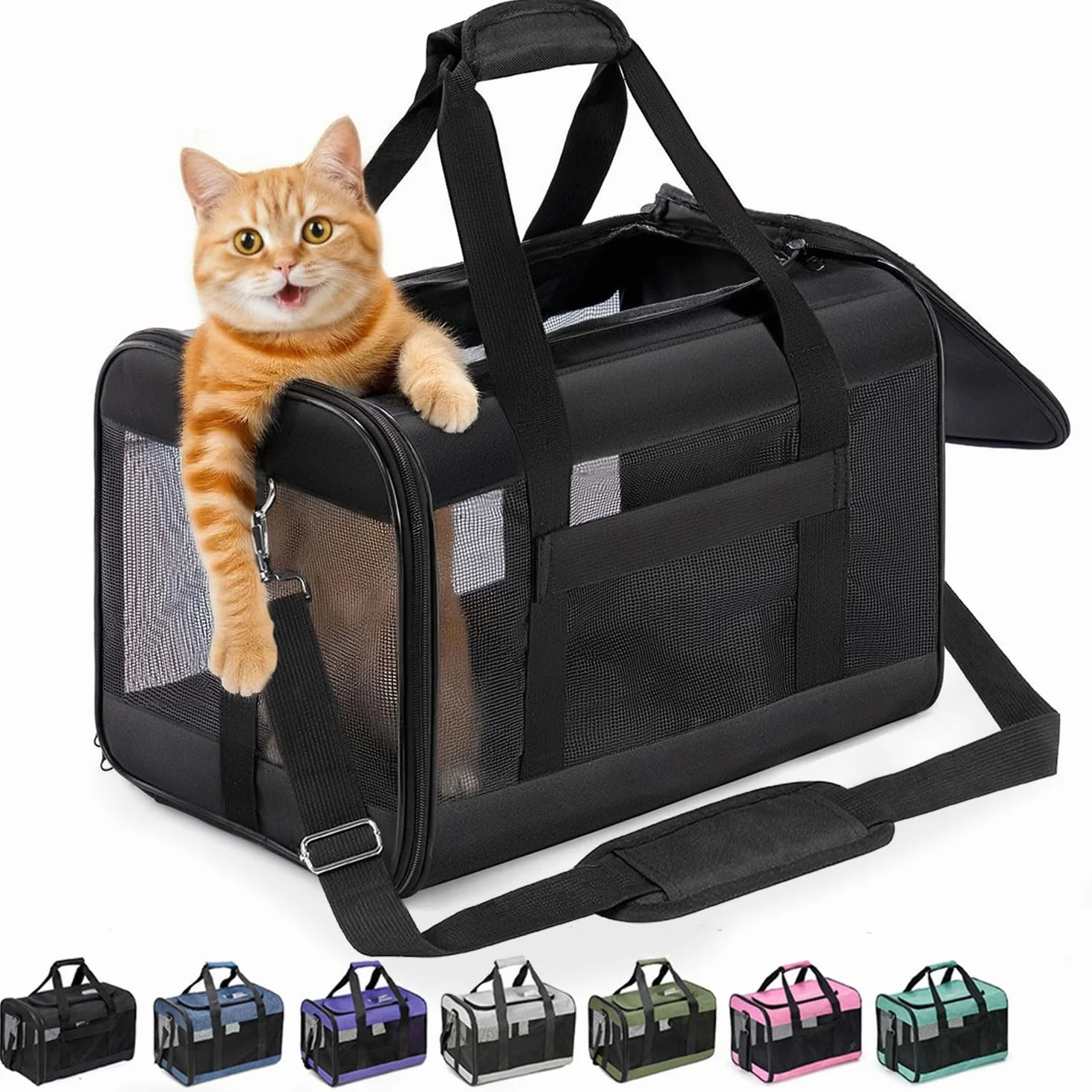 Conlun Porte-Chat Approuvé Transport Chien Souple Laisse intérieure Sac Voyage Pliable Noir M