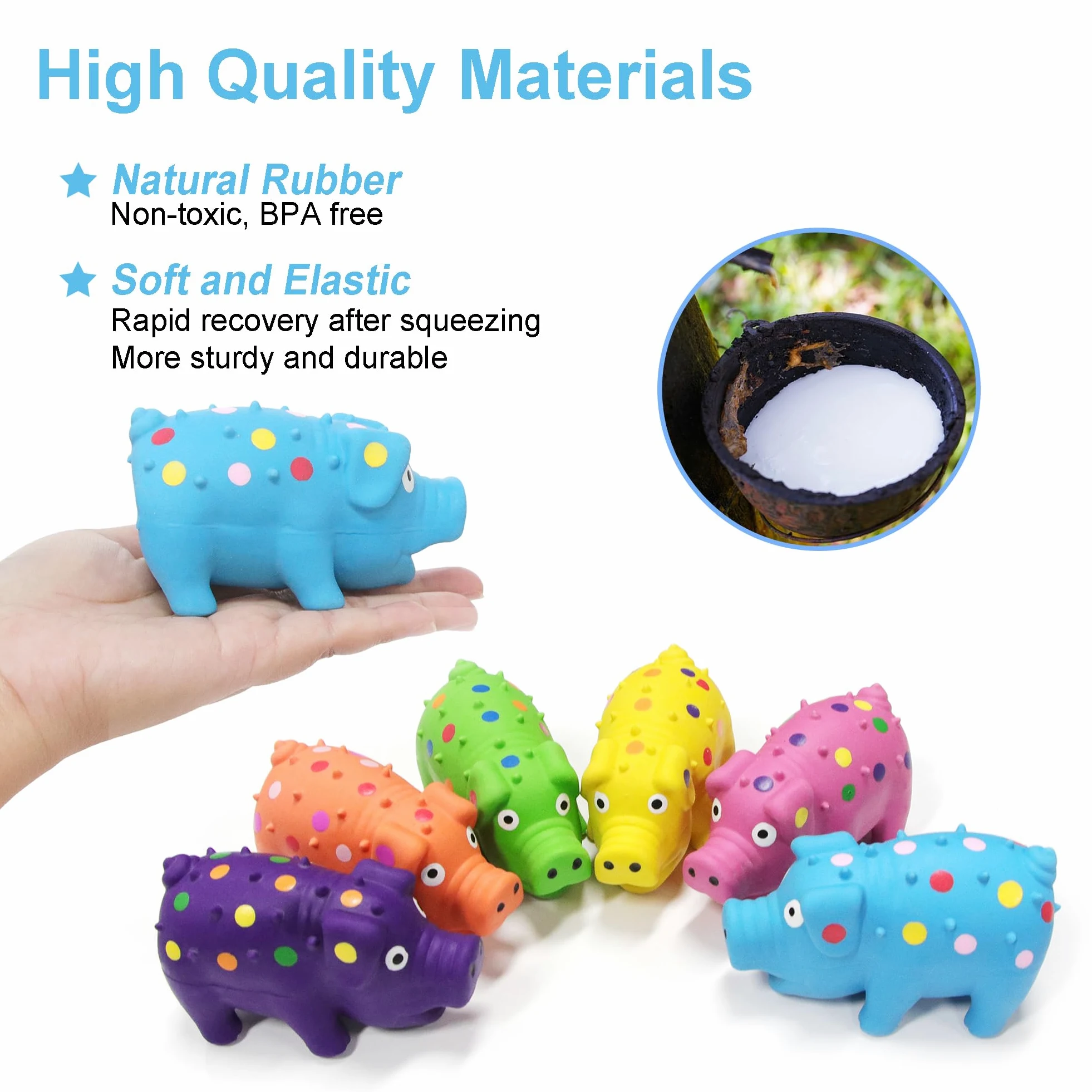 Lot de 6 jouets couineurs pour chien, cochon en caoutchouc pour chiot, chiens de petite et moyenne taille, jouets à mâcher interactifs durables en latex de 10,2 cm