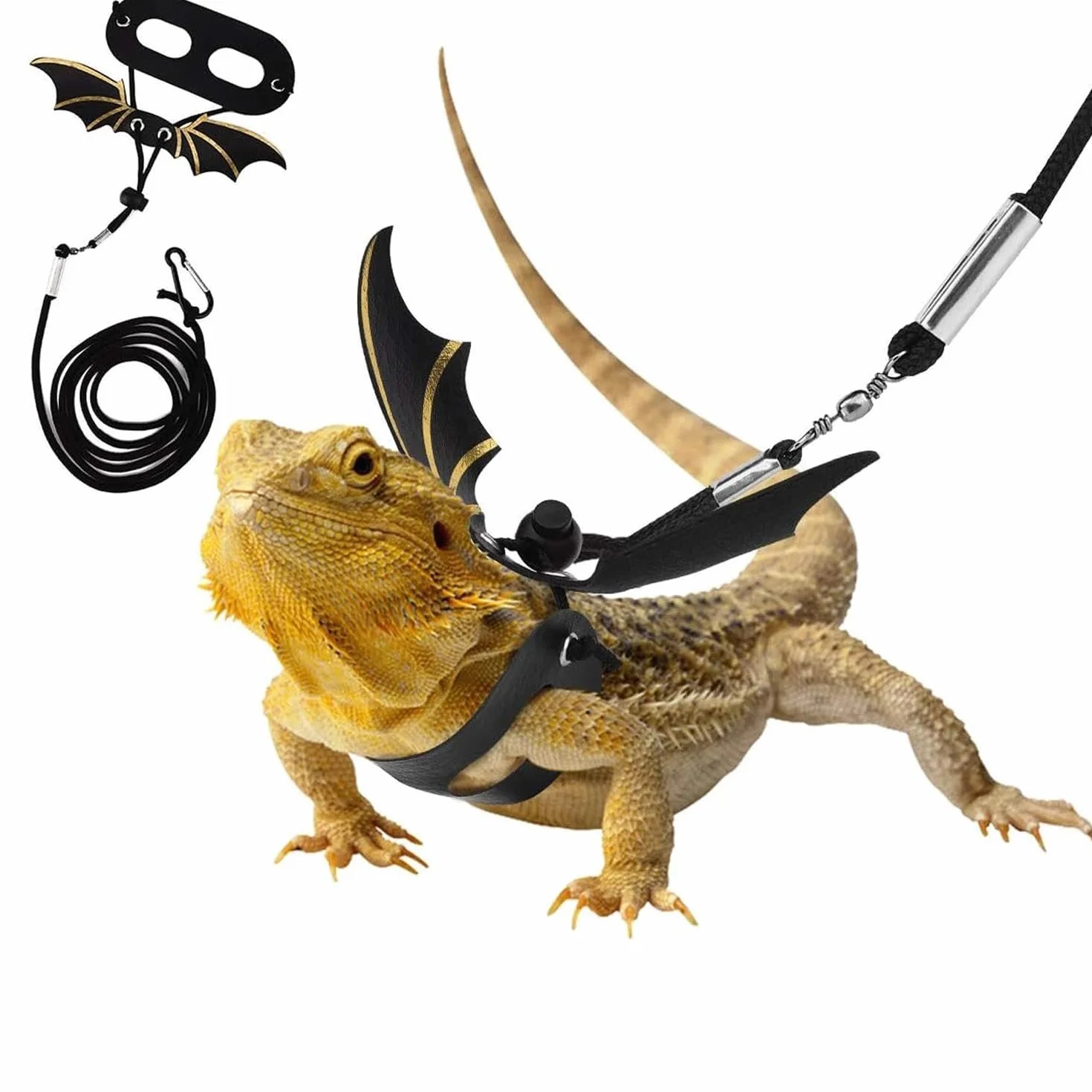 2 pièces Laisse Traction Aile Lézard, Laisse Lézards avec Aile, Harnais Cuir Souple Amphibiens, Harnais D'aile Cuir Reptile, pour Animaux Reptiles Petite, Moyenne et Grande Taille (Or, Argent)