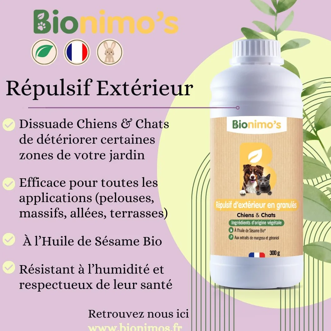 Répulsif Extérieur Chiens Chats Naturel Végétal Gritz Maïs Huile Sésame Bio 100% Français