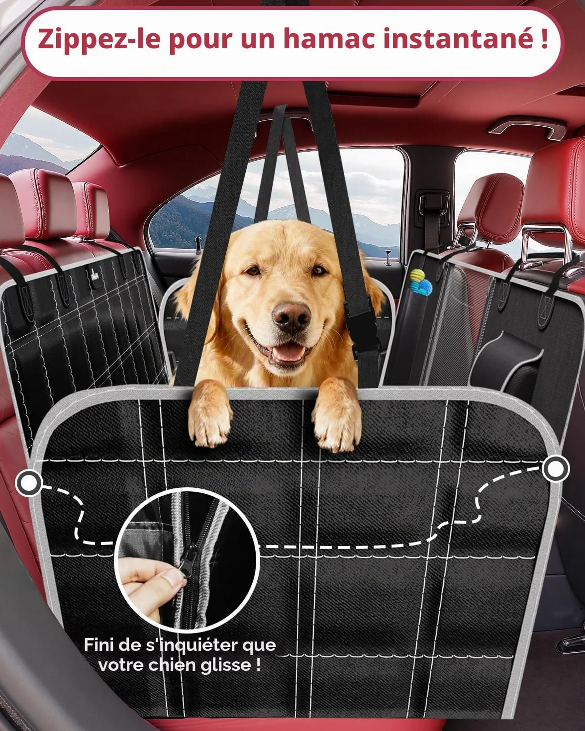 Protection Voiture Chien Siege Arriere Imperméable Antidérapante Housse Voiture Chien avec Fenêtre en Filet Protege Siege Voiture Chien, Convient à la Plupart des Voitures SUV et Camions