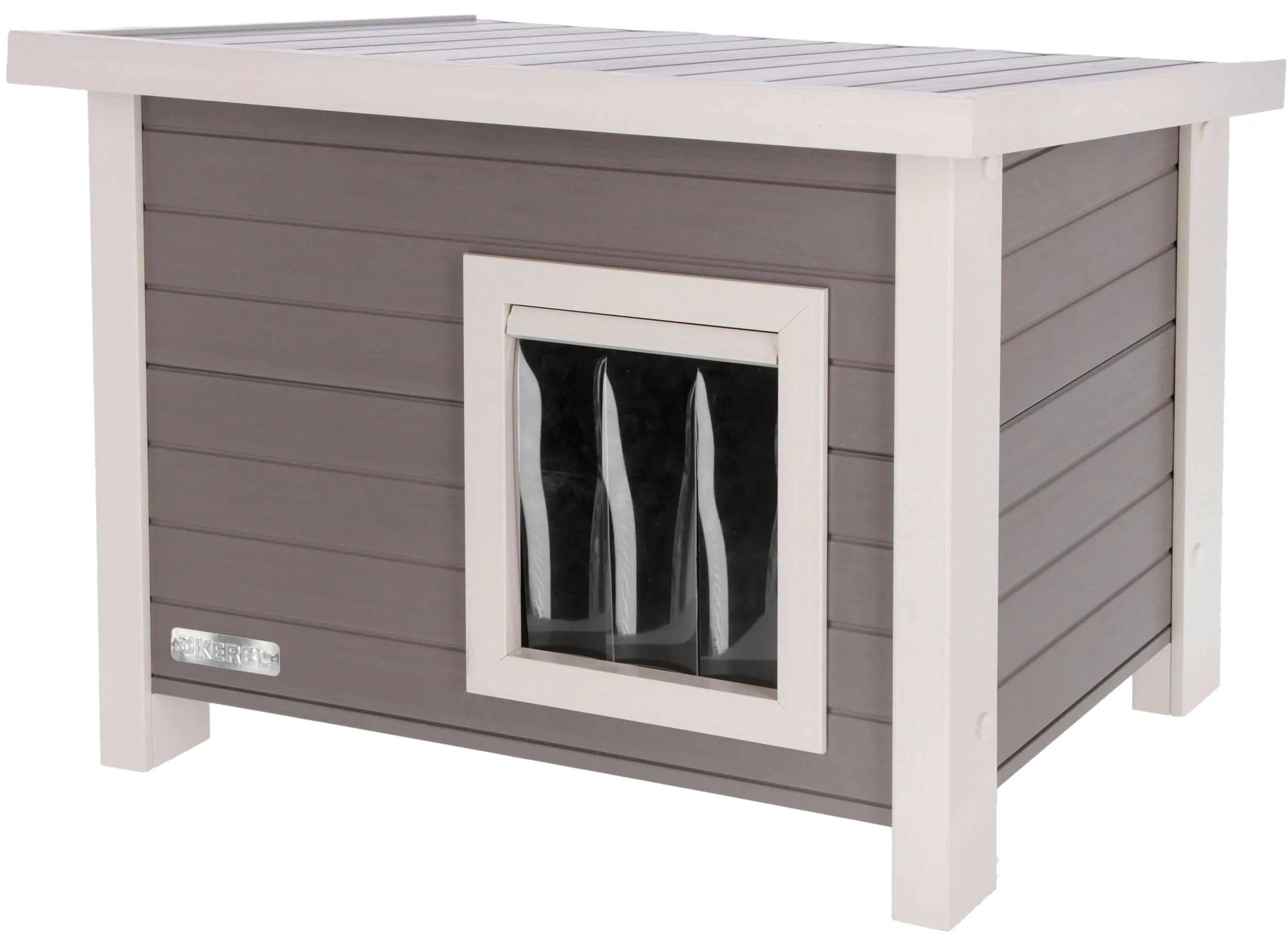 Kerbl Pet Maison pour Chat ECO Eli, cabane pour Chat, Gris, Blanc, 57x45x43cm, Plastique recyclé, Bois, résistant aux intempéries, Montage Facile