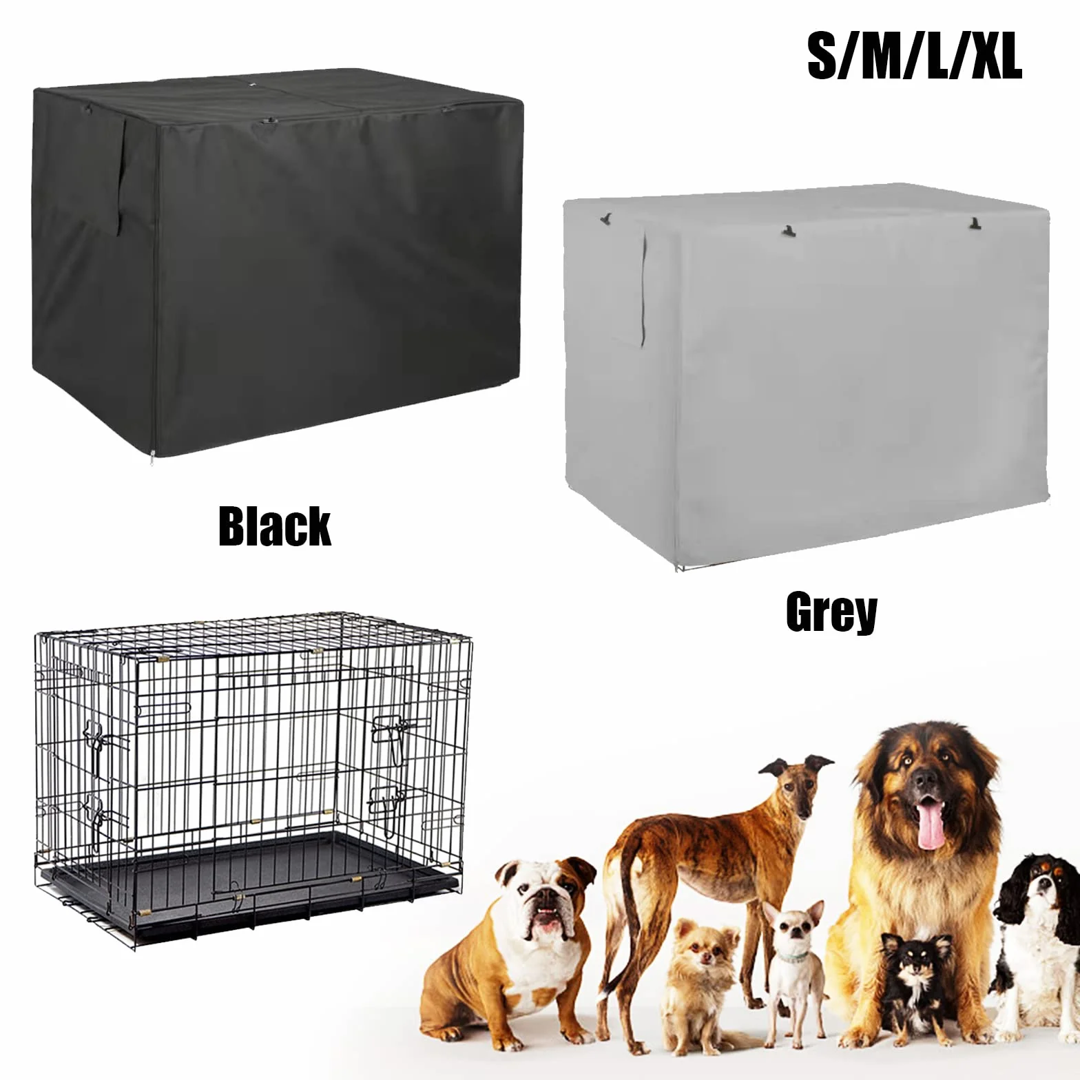 Housse de cage pour chien Imperméable Coupe-vent Double Porte Noir M