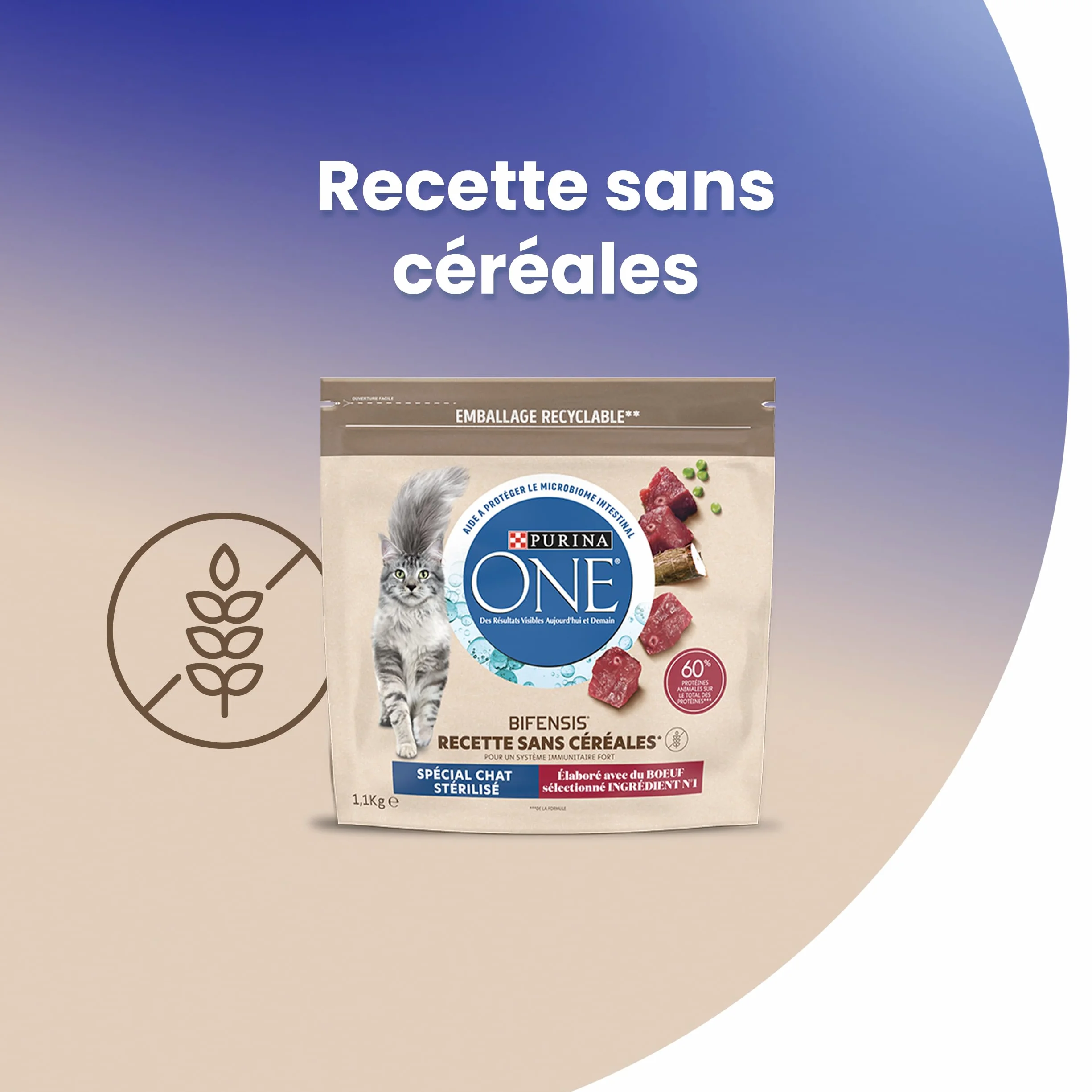 PURINA ONE Croquettes sans Céréales au Boeuf pour Chat Adulte Stérilisé 1,1kg